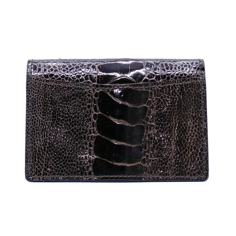 0555BR Ostrich Leg Card Case, Dark Brown