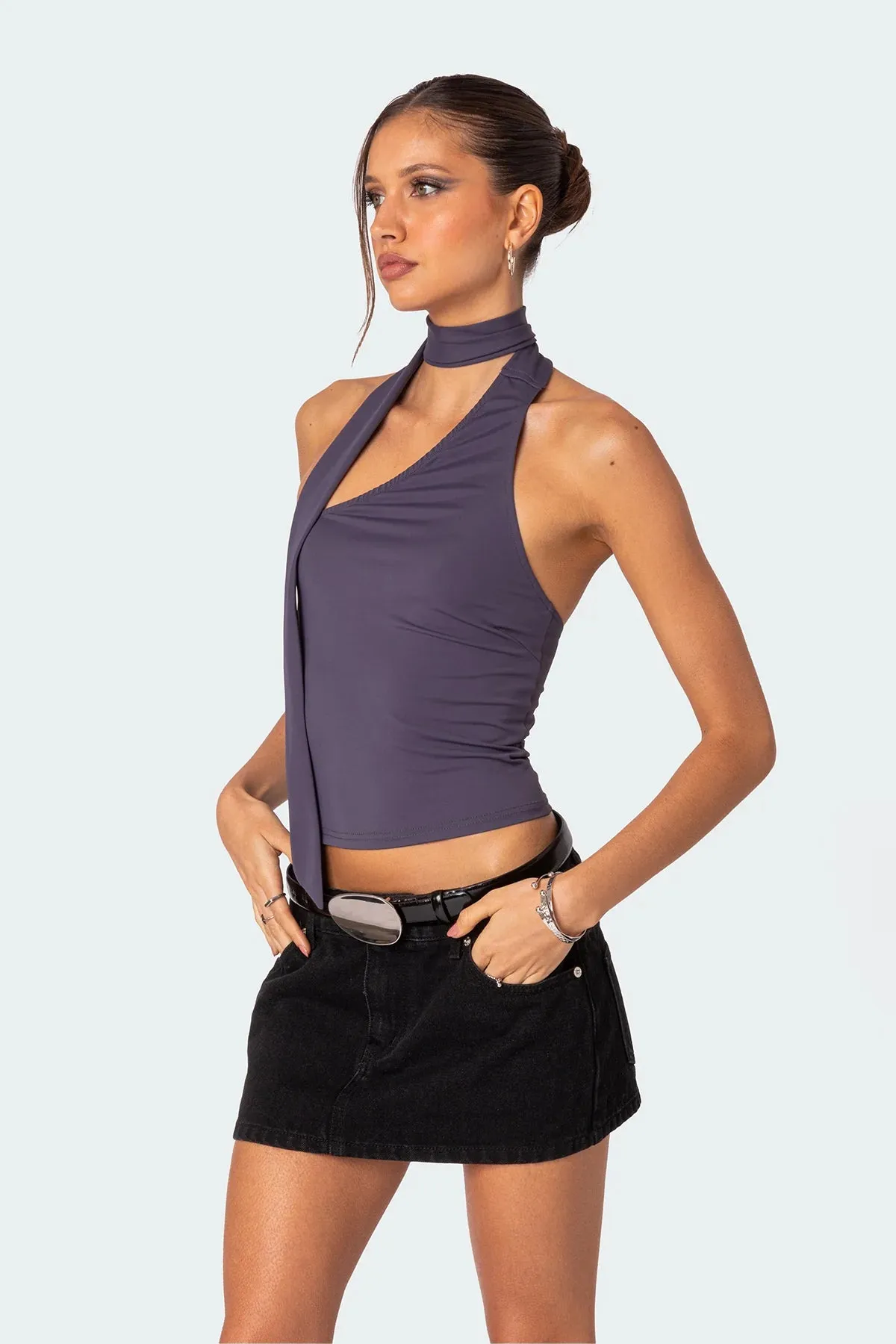 Asymmetric Scarf Tie Top