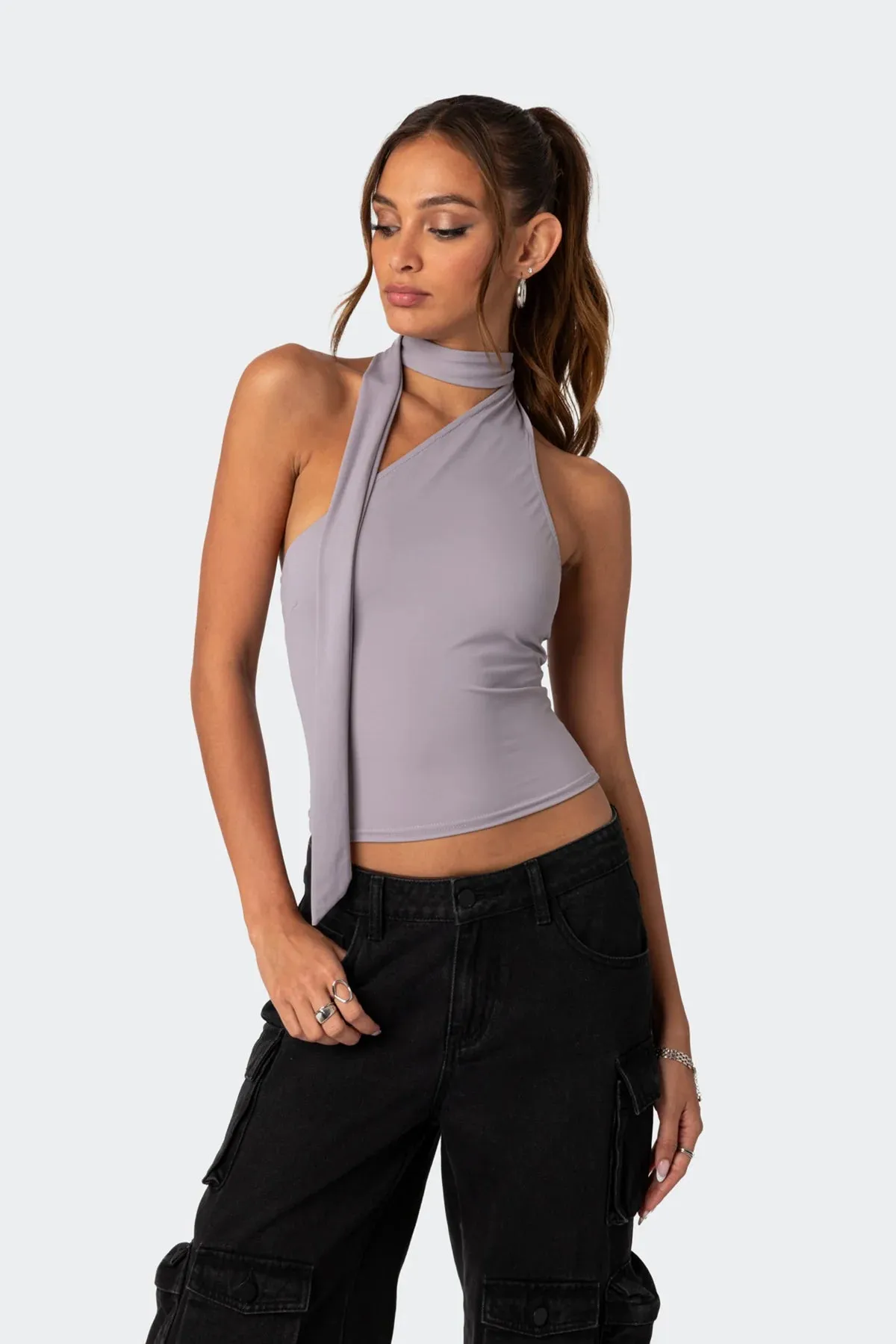 Asymmetric Scarf Tie Top