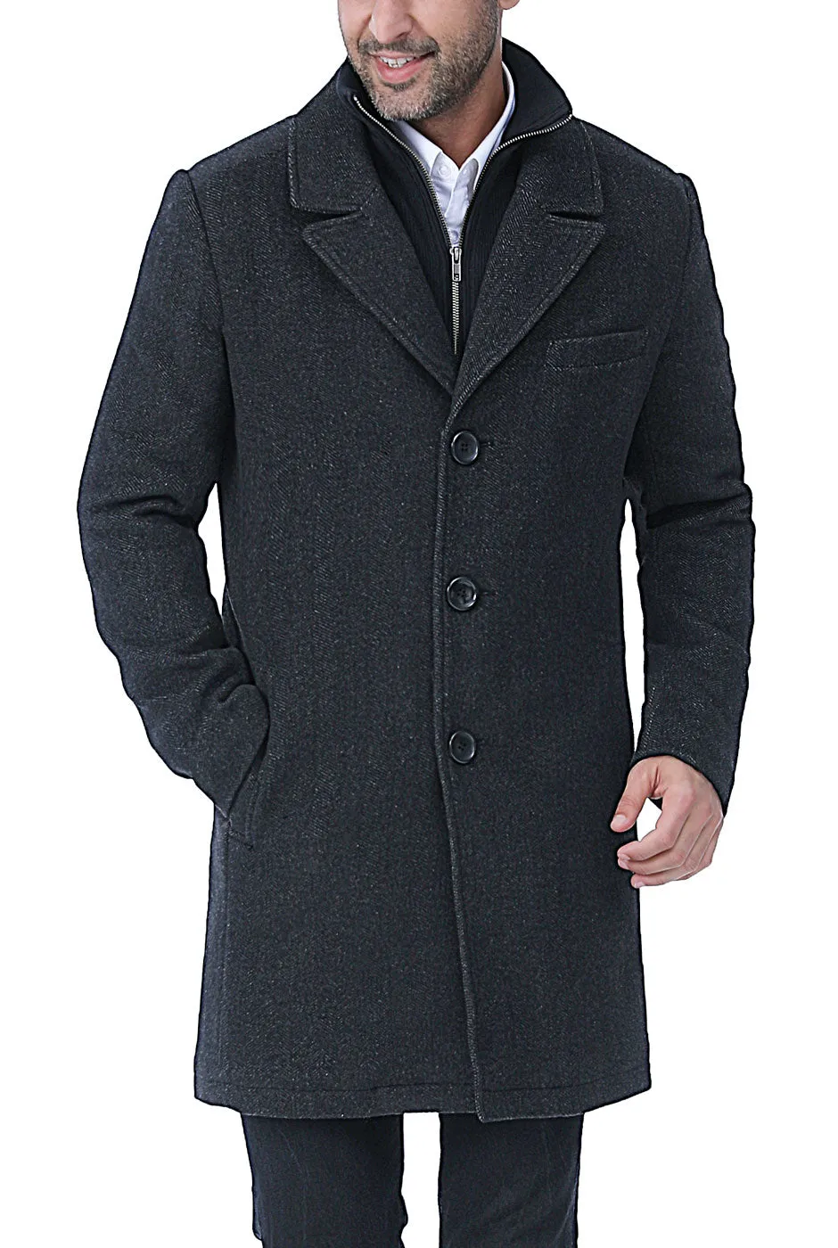 BGSD Men Leon Herringbone Wool Blend Coat with Removable Bib