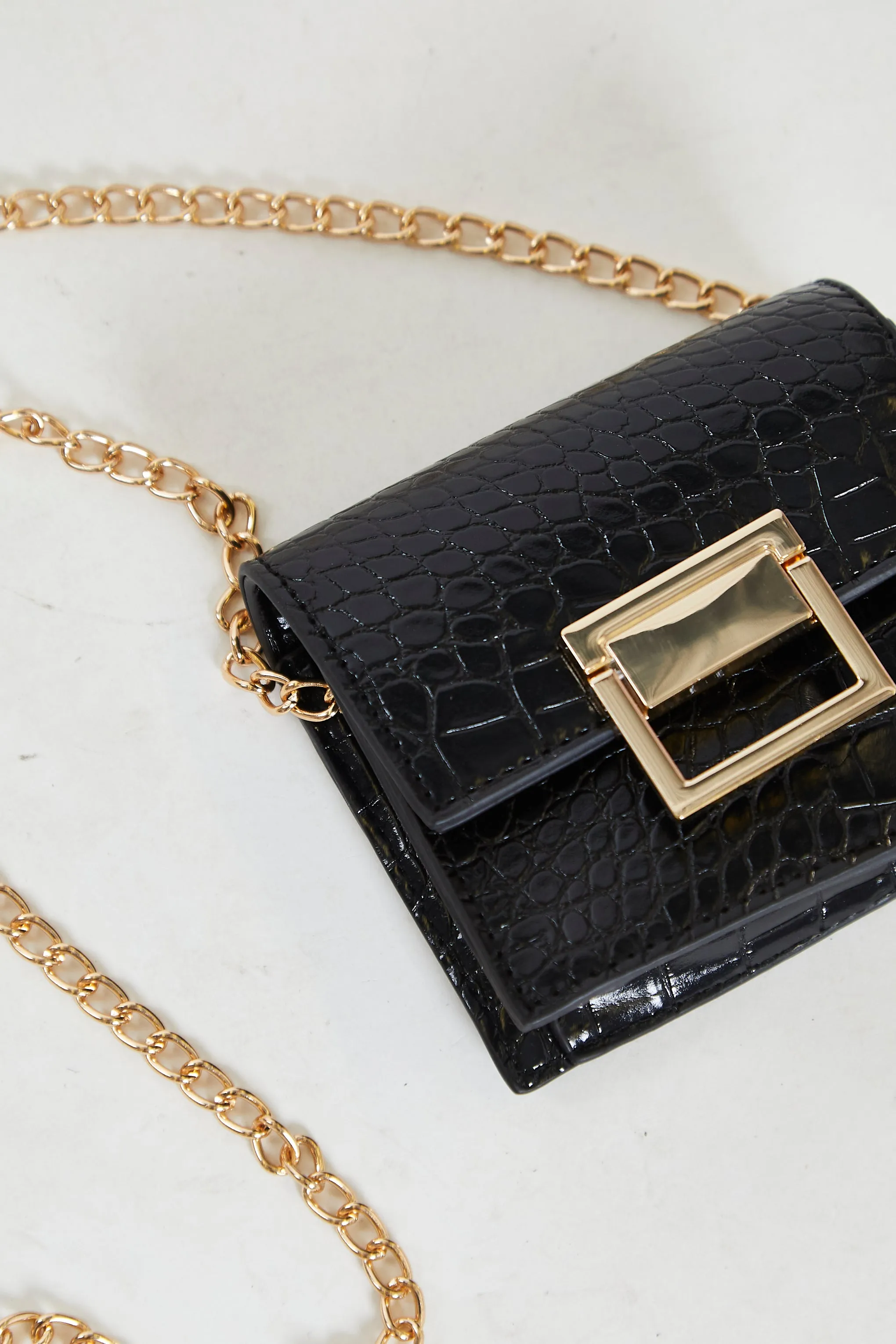 Black Buckle Chain Square Cross-Body Bag