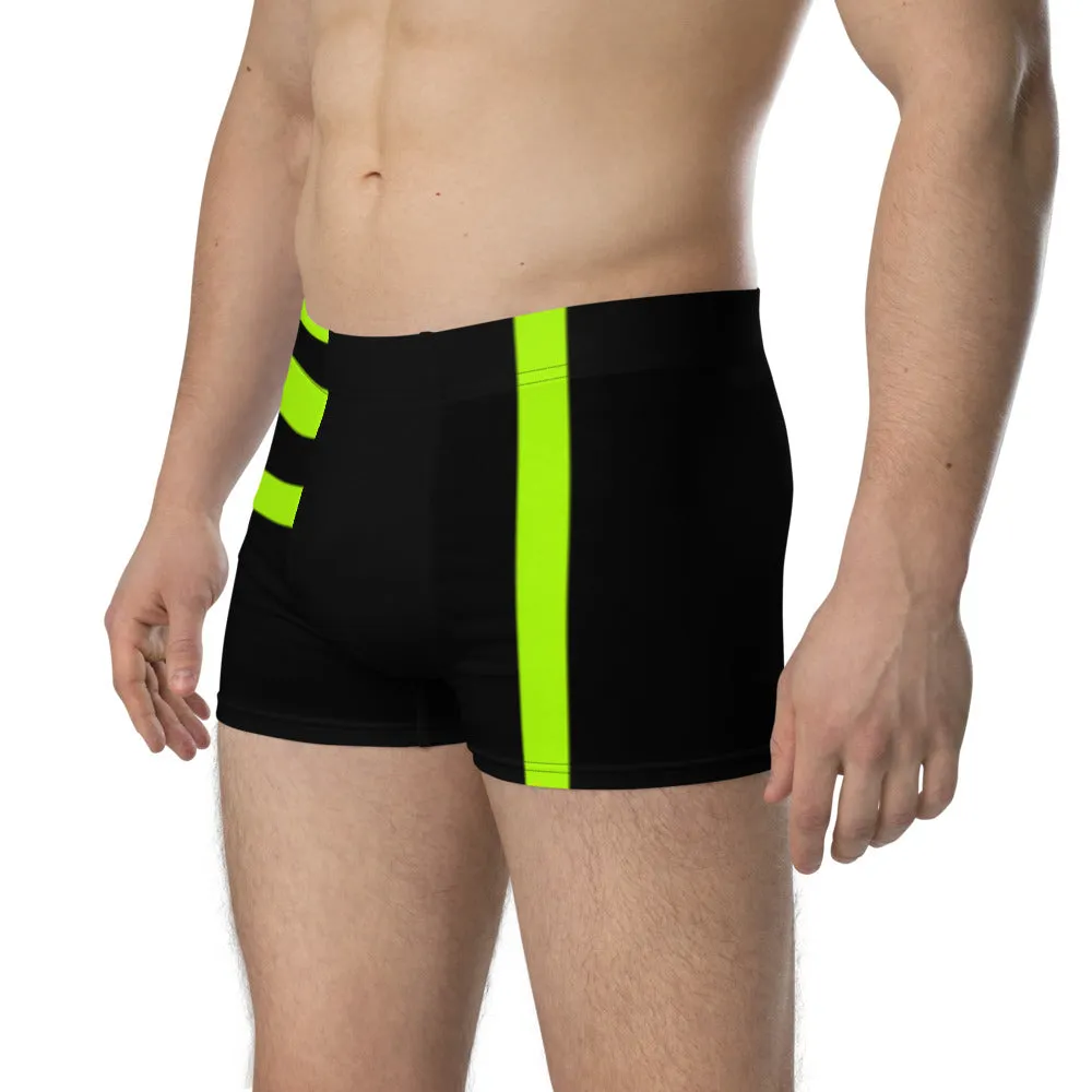 Black Green Stripes Boxer Briefs, Best Designer Premium Elastic Underwear For Men - Made in USA/EU/MX