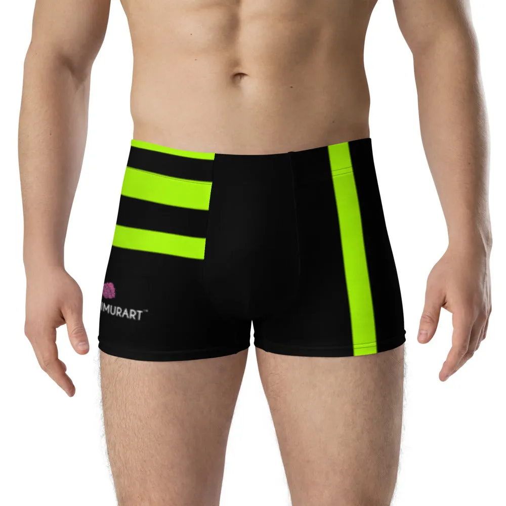 Black Green Stripes Boxer Briefs, Best Designer Premium Elastic Underwear For Men - Made in USA/EU/MX