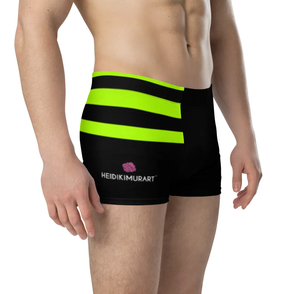 Black Green Stripes Boxer Briefs, Best Designer Premium Elastic Underwear For Men - Made in USA/EU/MX