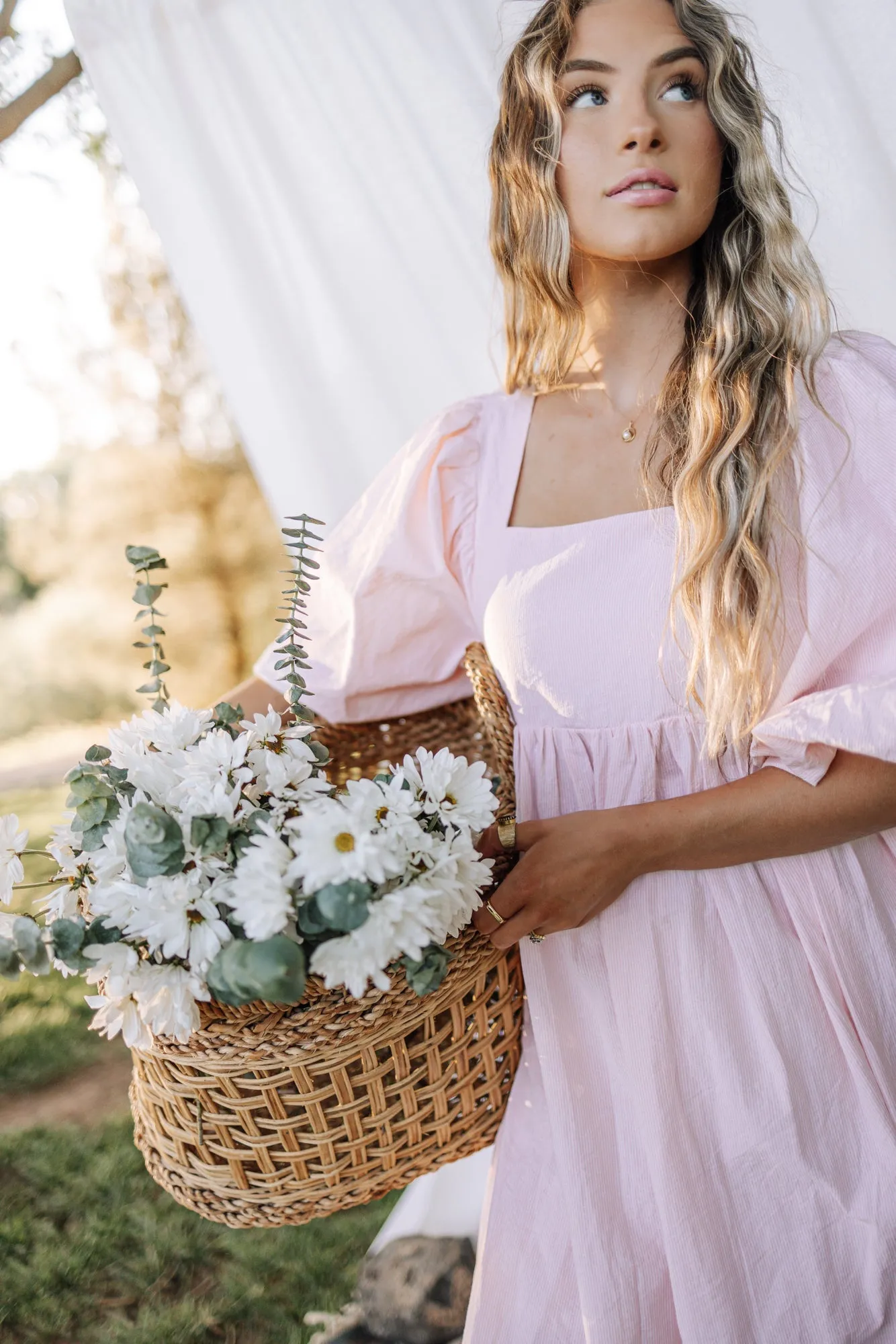 Campbell Balloon Sleeve Midi Dress in Pink