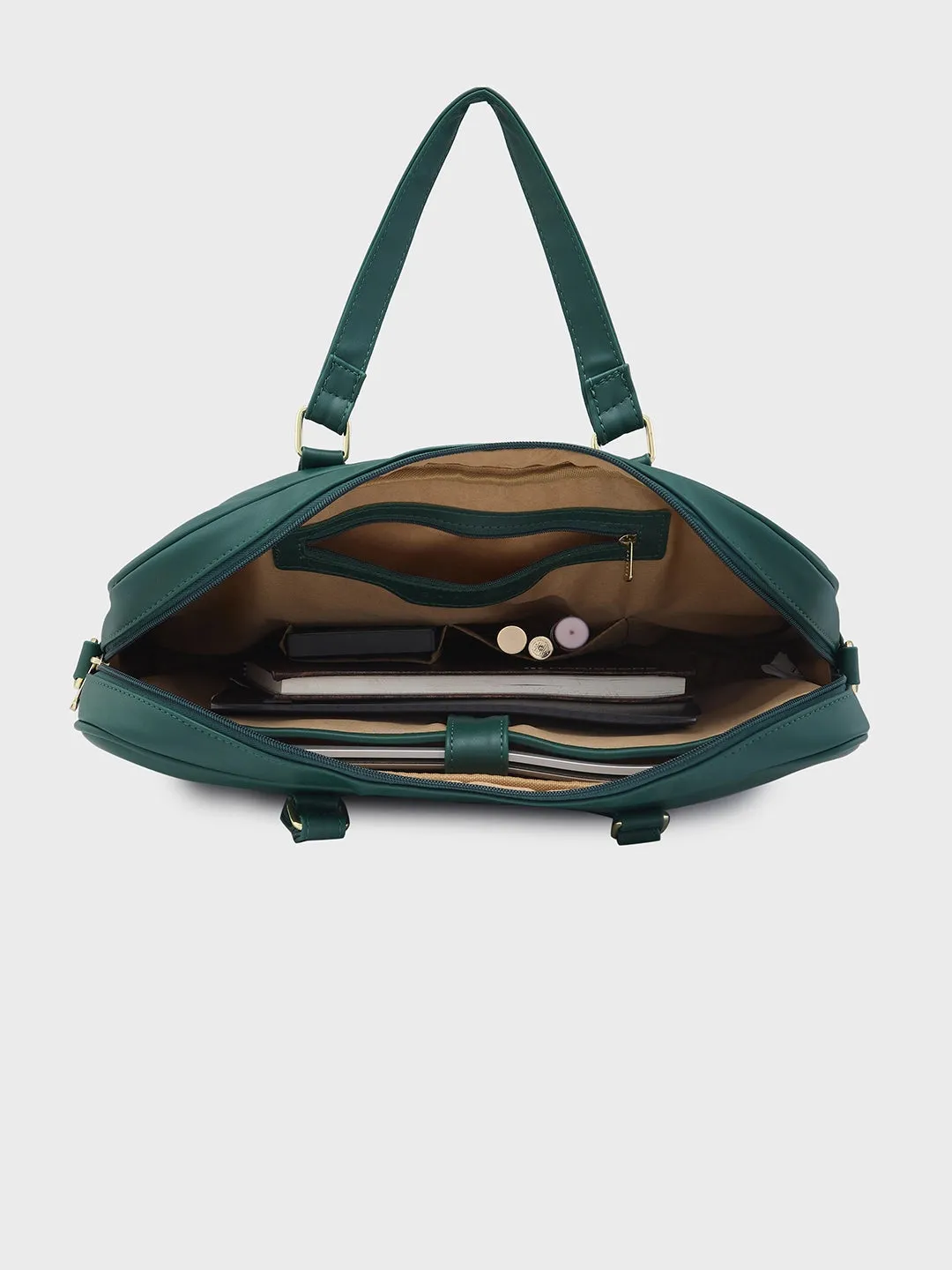 Caprese Dora Laptop Bag Large Solid Women'S Office Handbag Dark Green