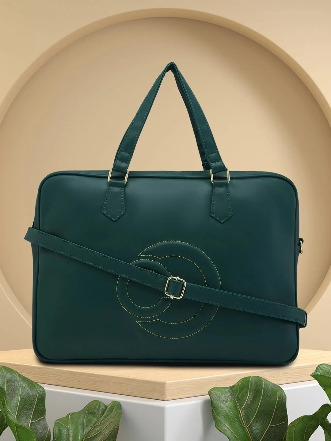 Caprese Dora Laptop Bag Large Solid Women'S Office Handbag Dark Green