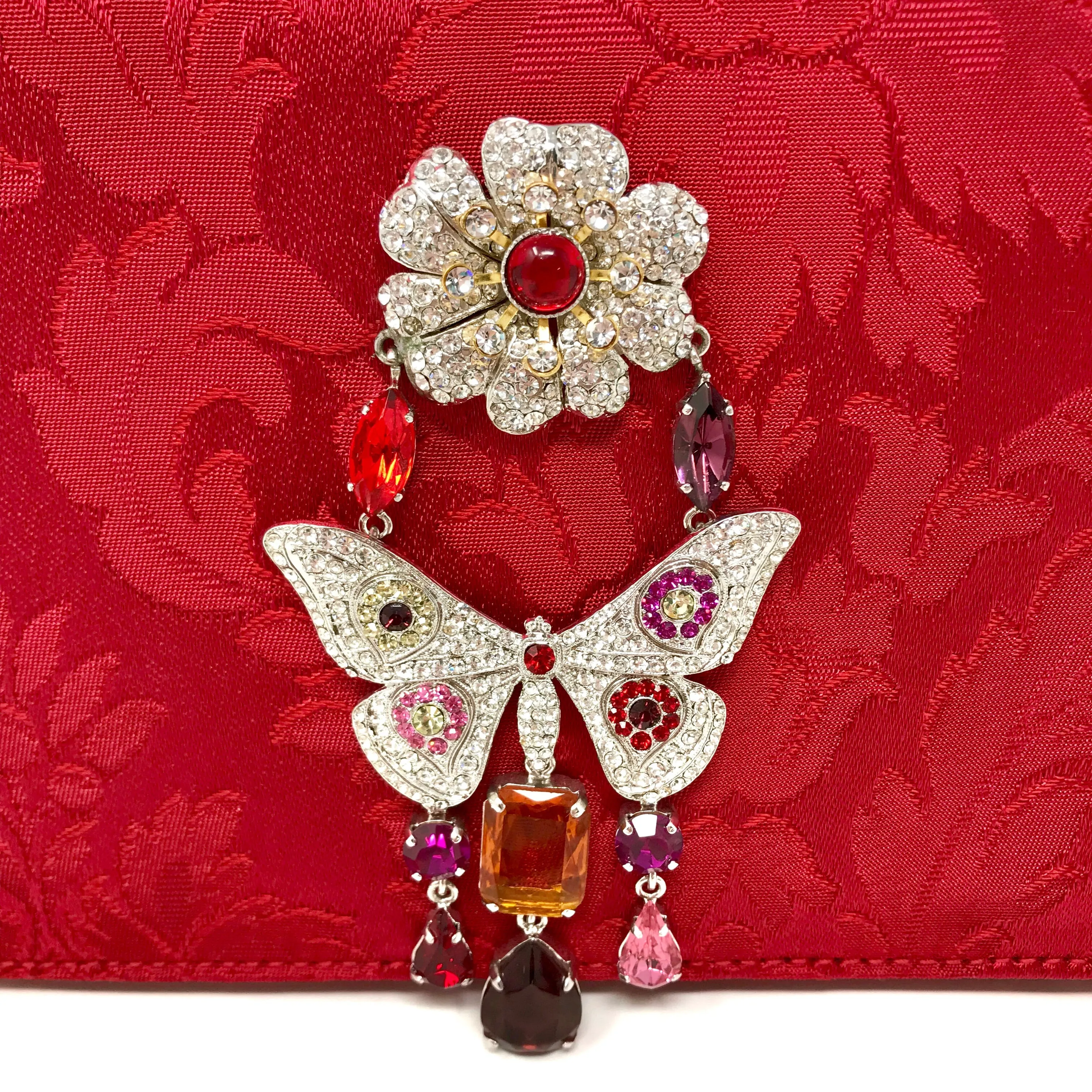 Carlo Zini Milano Crystal Jeweled Butterfly and Flower Red Mini Bag