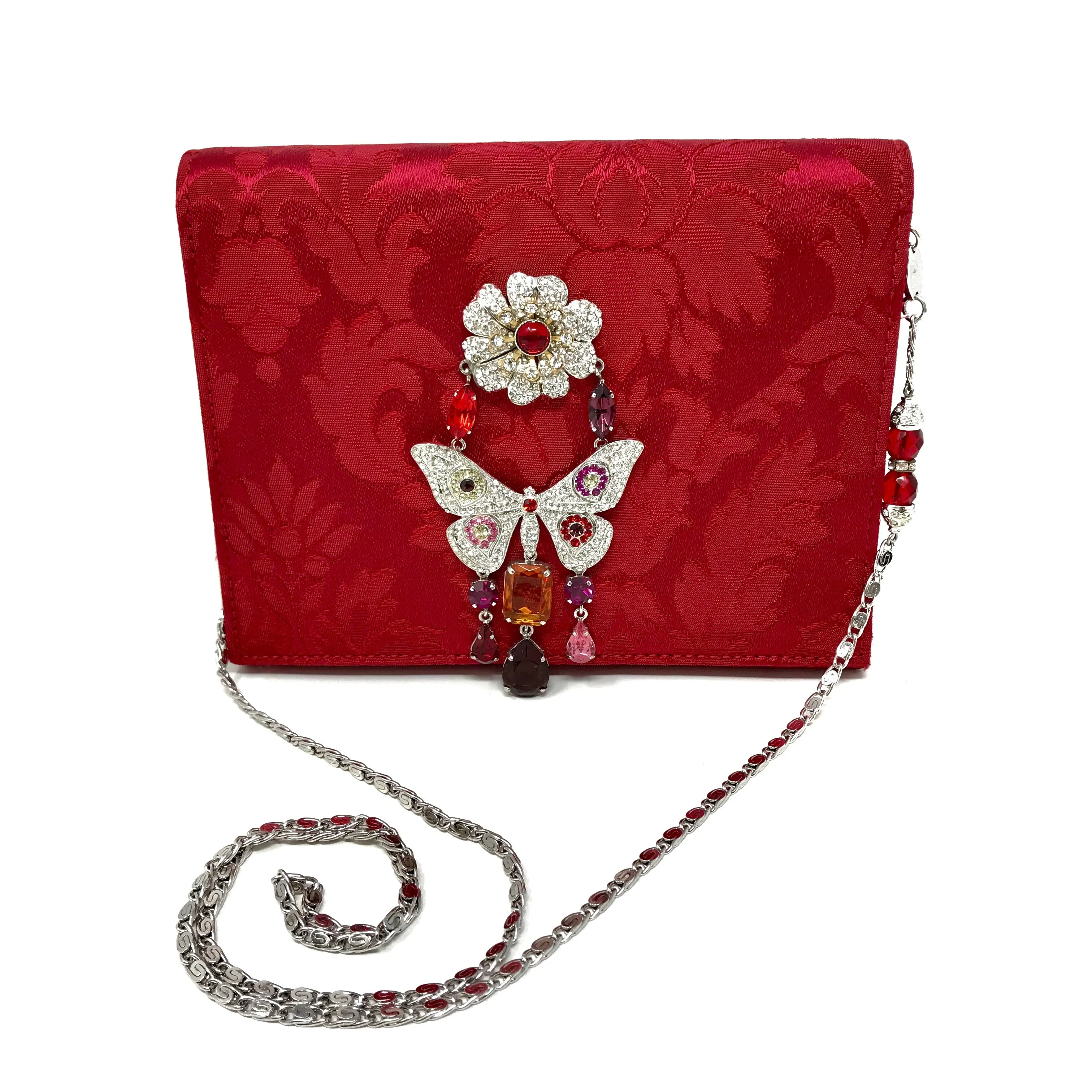 Carlo Zini Milano Crystal Jeweled Butterfly and Flower Red Mini Bag