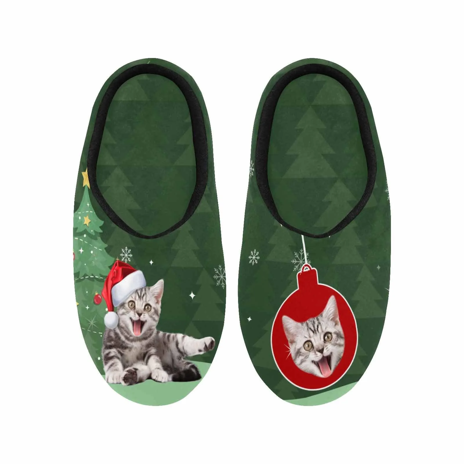 Couple Gift Custom Pet Cat Face Christmas Bomb All Over Print Personalized Non-Slip Cotton Slippers For Girlfriend Boyfriend