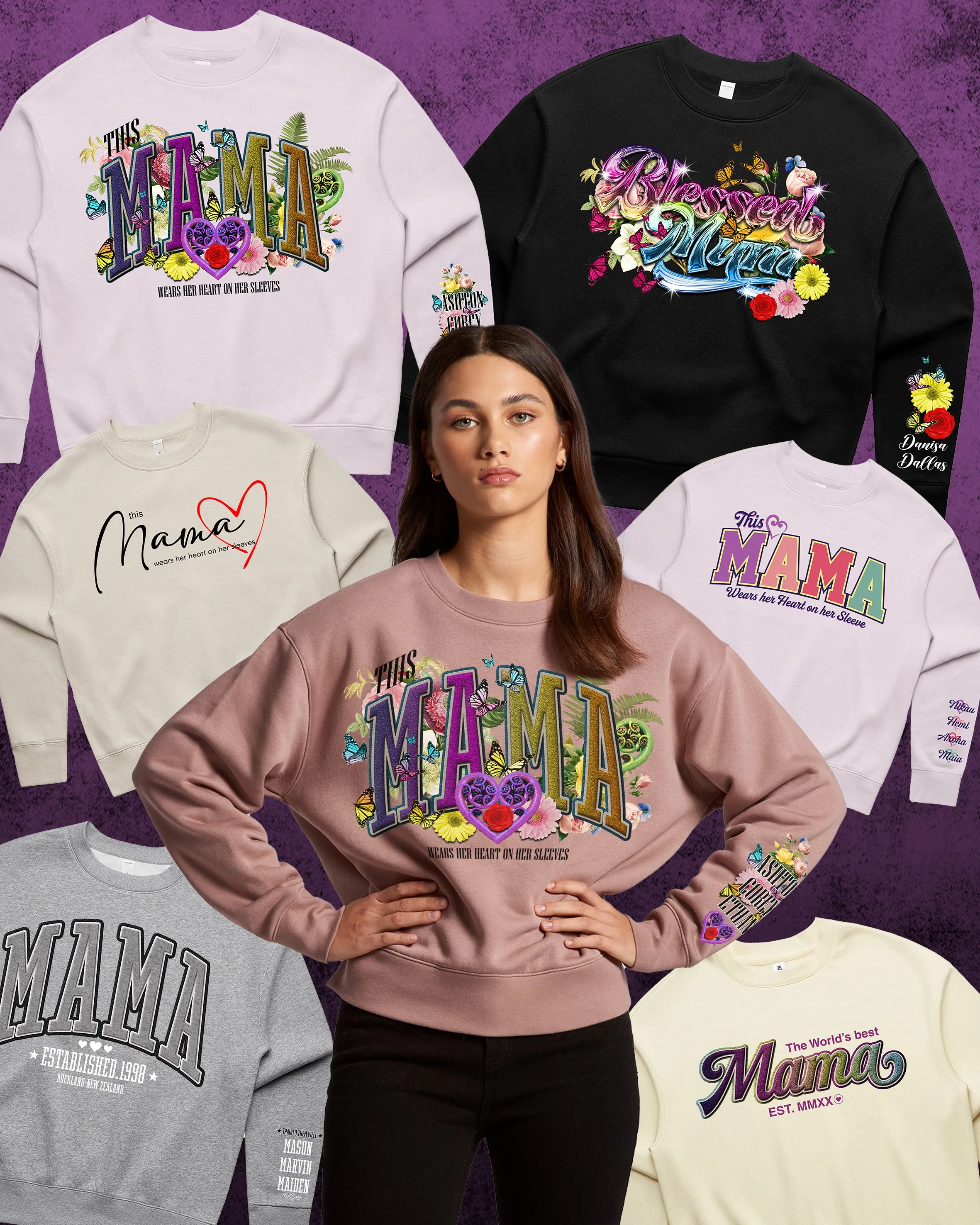 Custom Printed Sweatshirt for Mum - With Custom date and names on sleeve - 10_Mama Style