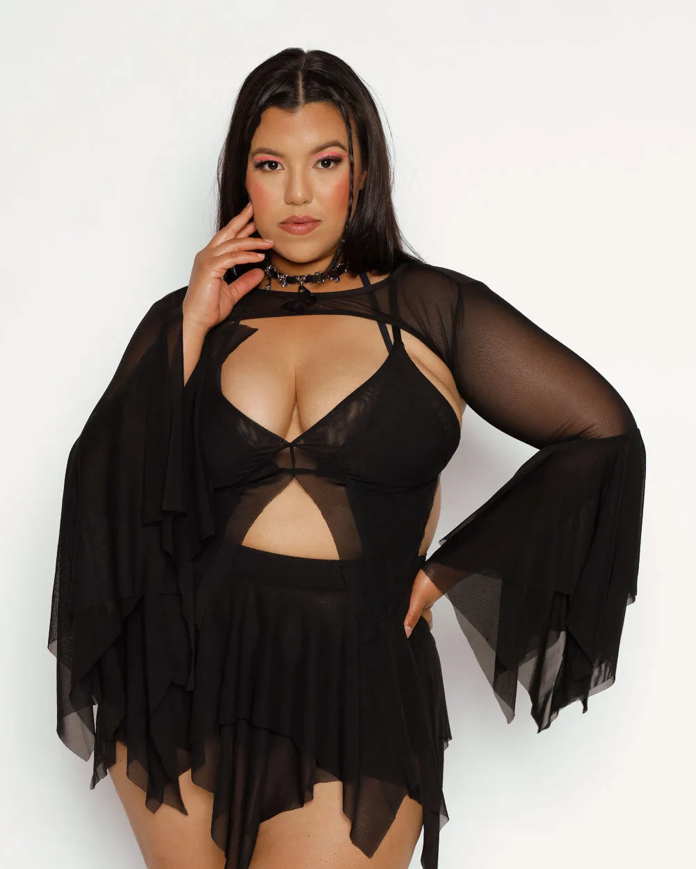 Dark Arts Mesh Bell Sleeve Ultra Crop Top