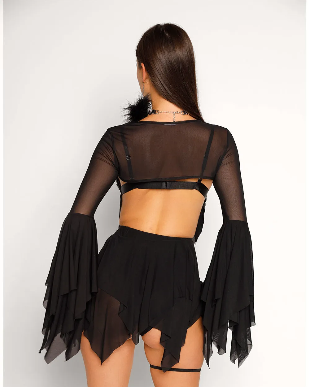 Dark Arts Mesh Bell Sleeve Ultra Crop Top