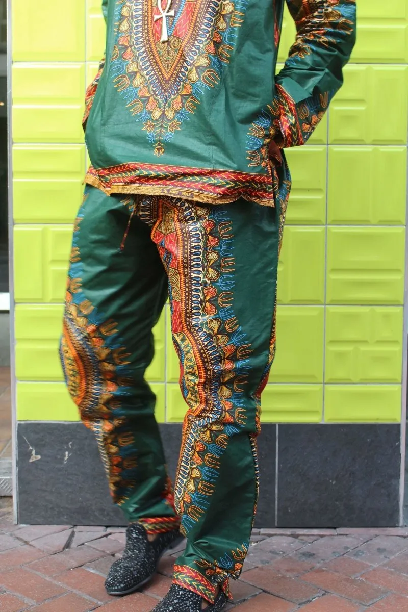 Dashiki Trousers in Green African Print - Festival Clothing