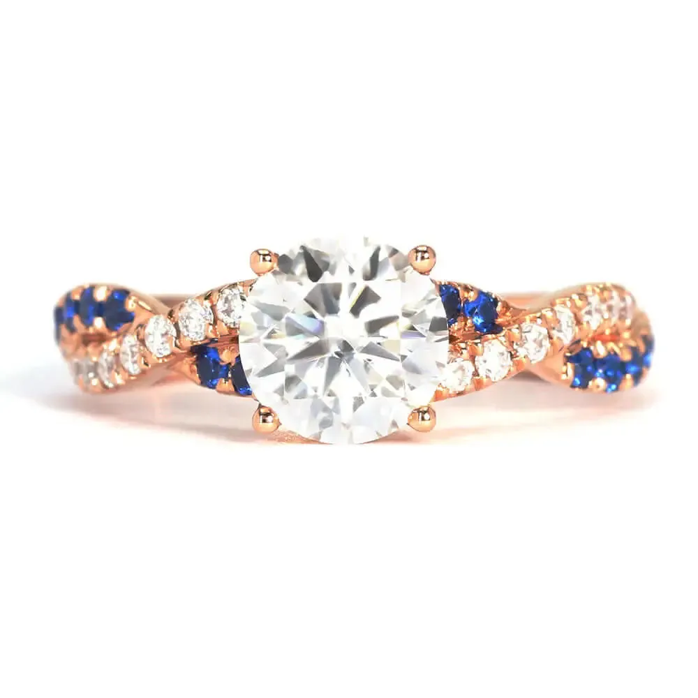 Eliot Moissanite & Lab Grown Sapphire Matching Wedding Rings in 18K Gold