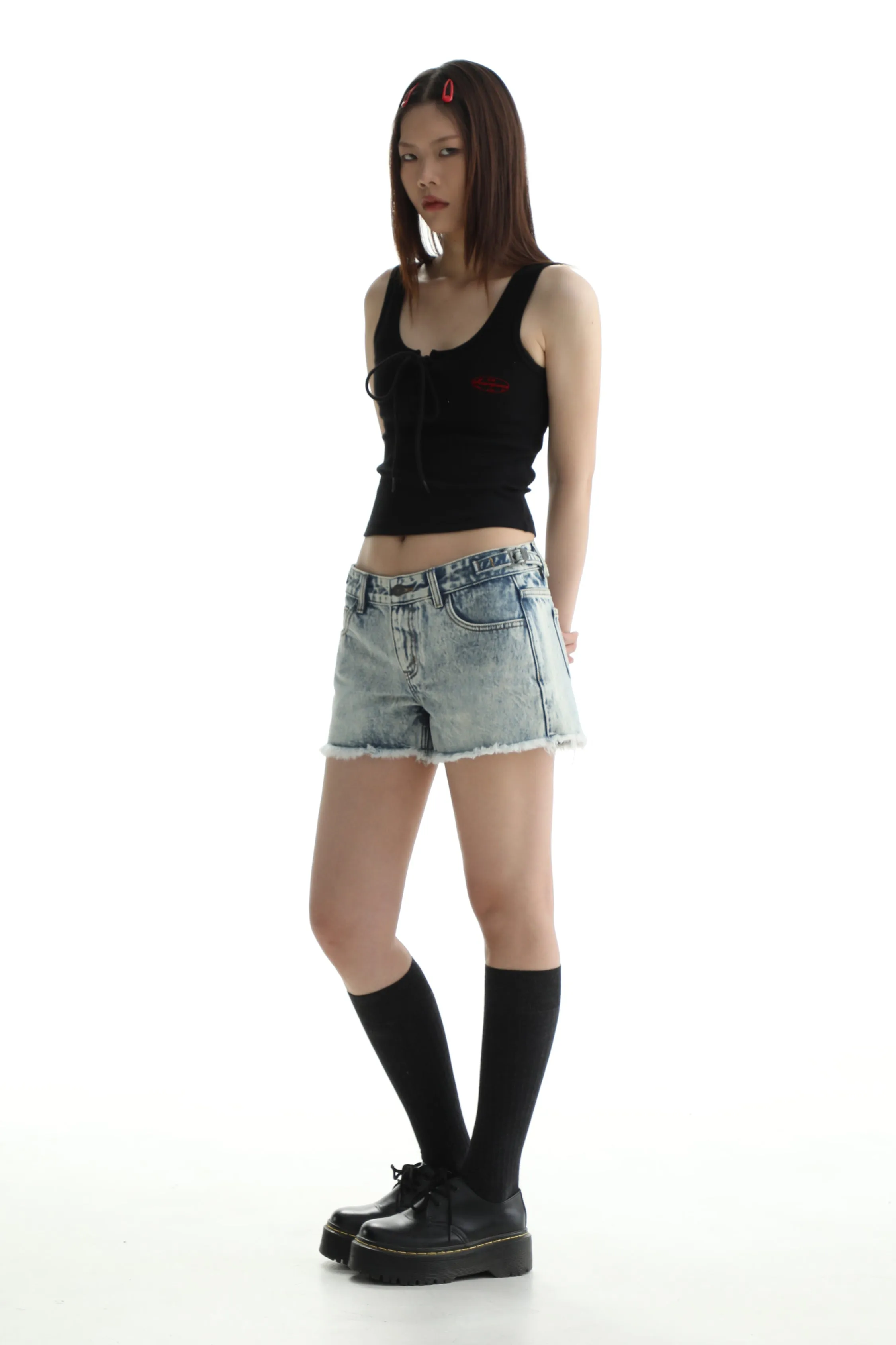 Faded Raw Edge Denim Shorts & Jeans Set