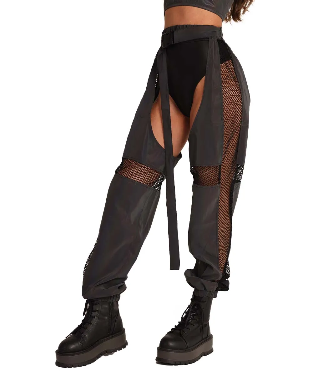 False Alarm Fishnet Rainbow Reflective Chaps