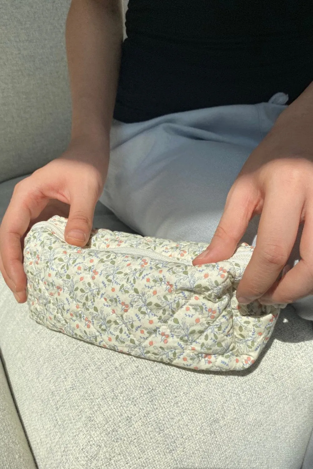 Floral Quilted Makeup Bag