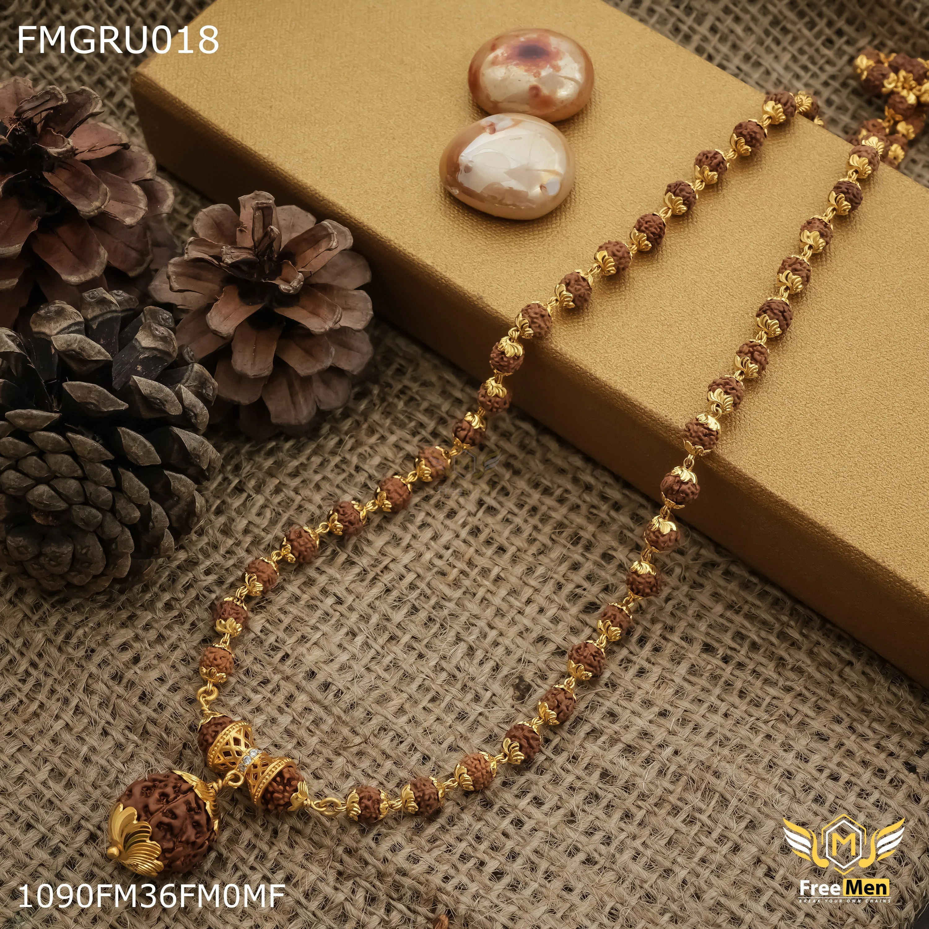 Freemen Brown Rudraksha with big rudra pendent Mala for Man - FMGRU018