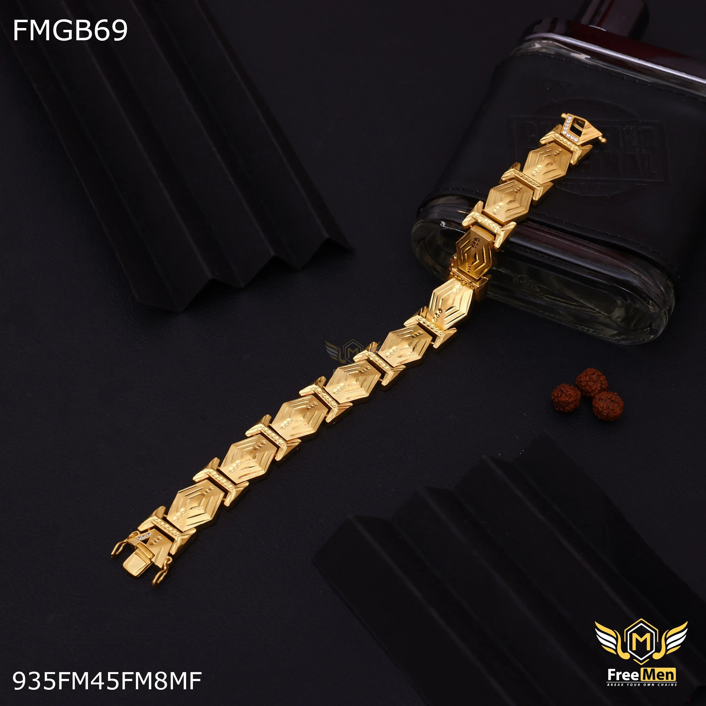 Freemen Gold plated Hexagon Bracelet for Man - FMGB69