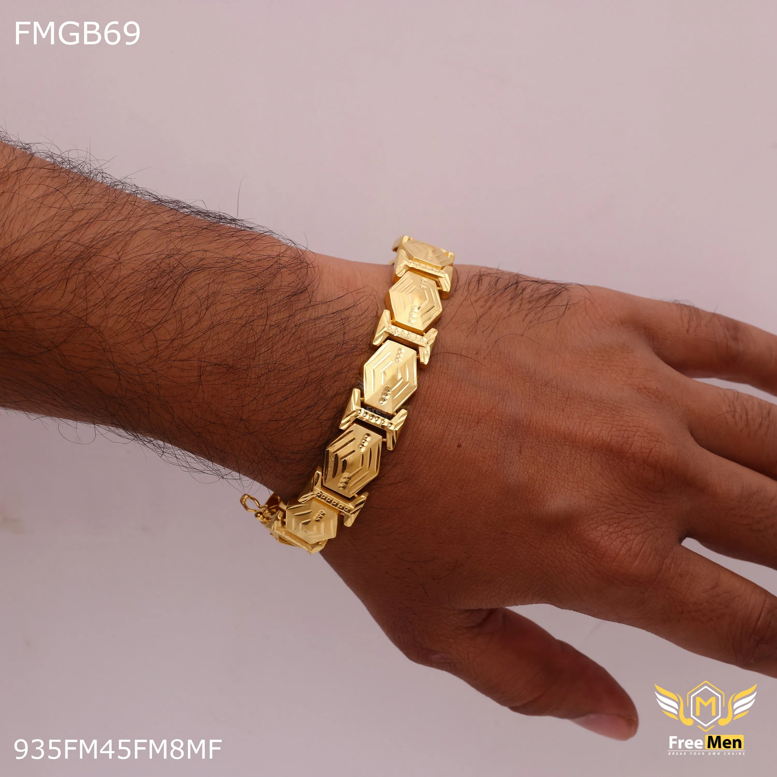 Freemen Gold plated Hexagon Bracelet for Man - FMGB69