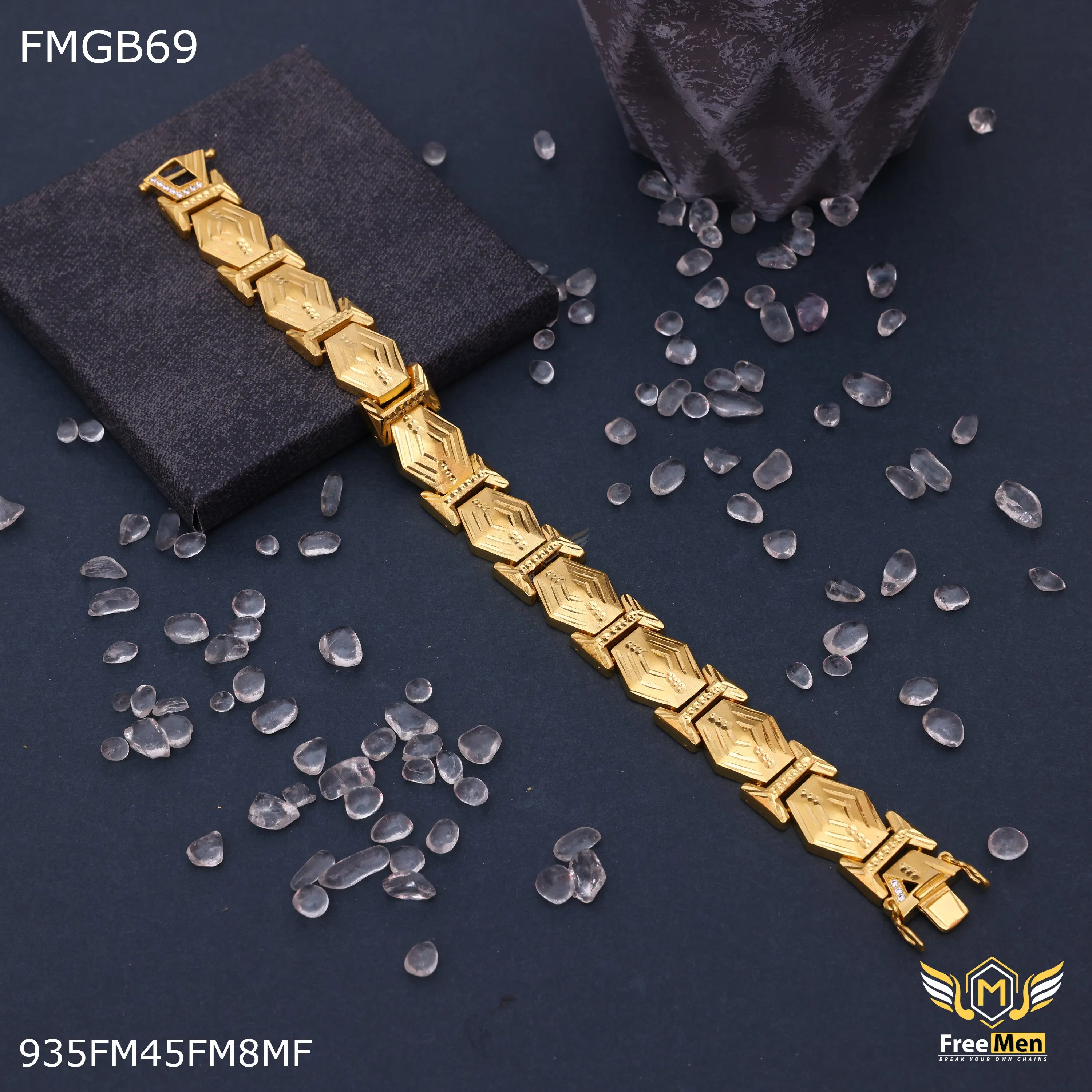 Freemen Gold plated Hexagon Bracelet for Man - FMGB69