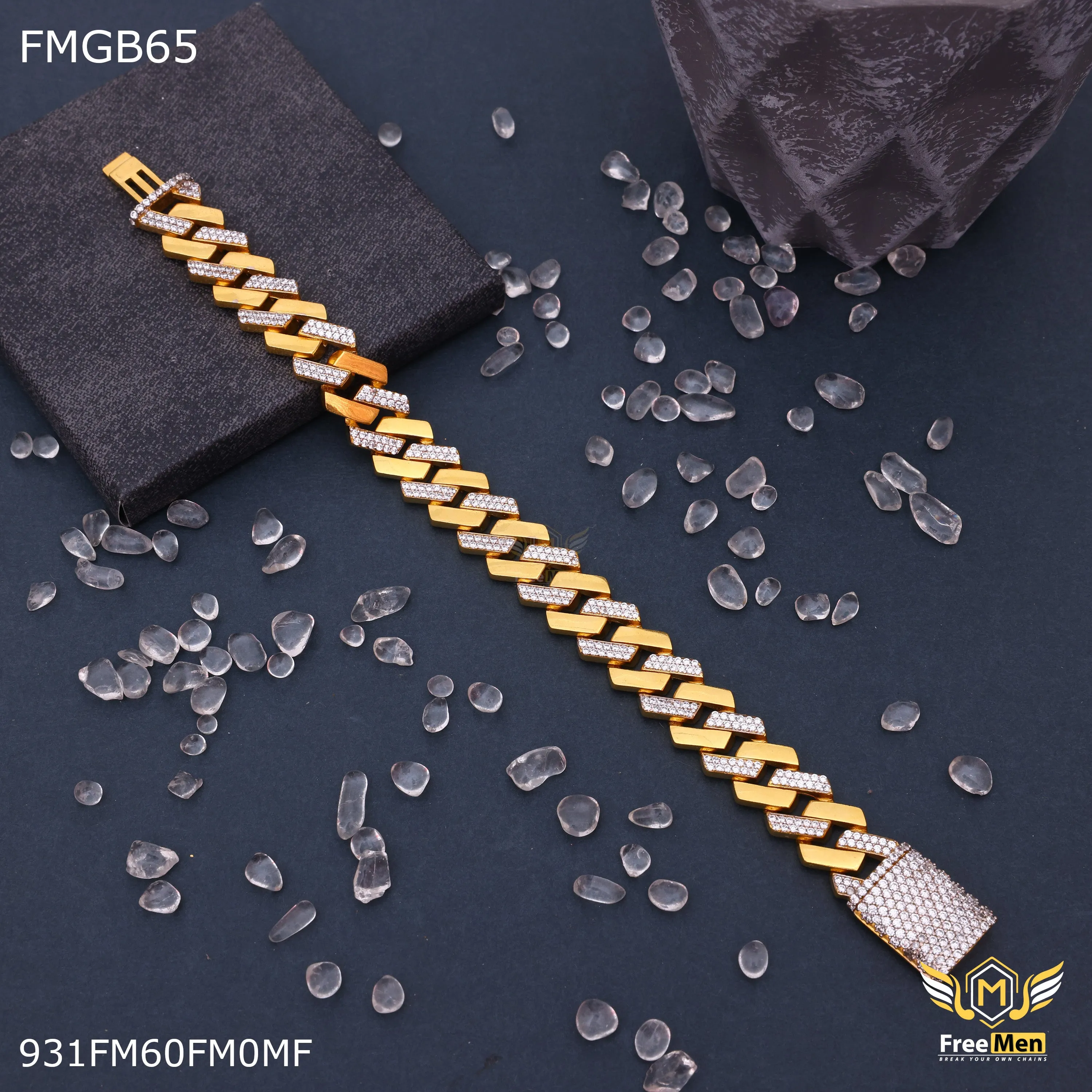 Freemen Gold plated one by one Diamond Bracelet for Man - FMGB65