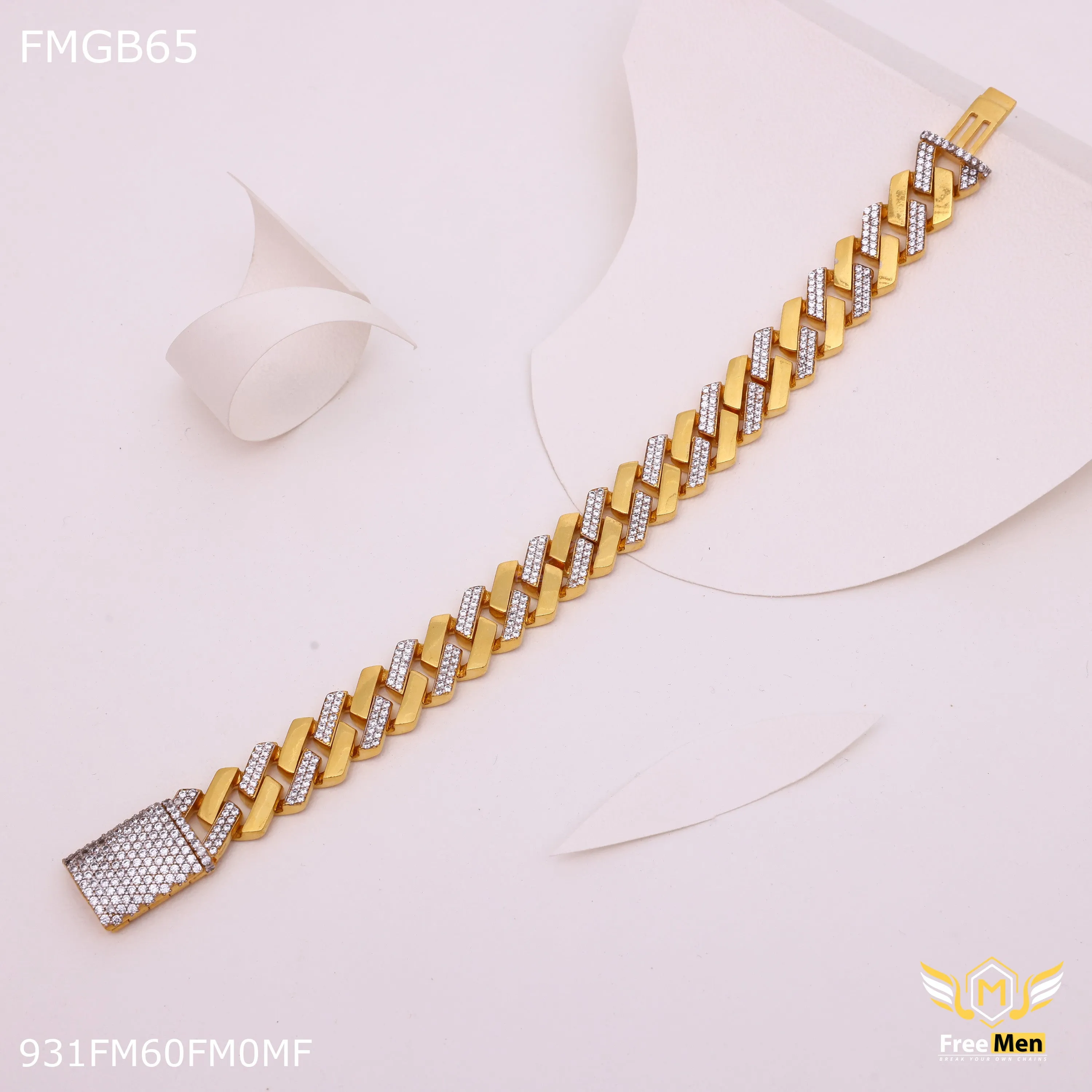 Freemen Gold plated one by one Diamond Bracelet for Man - FMGB65