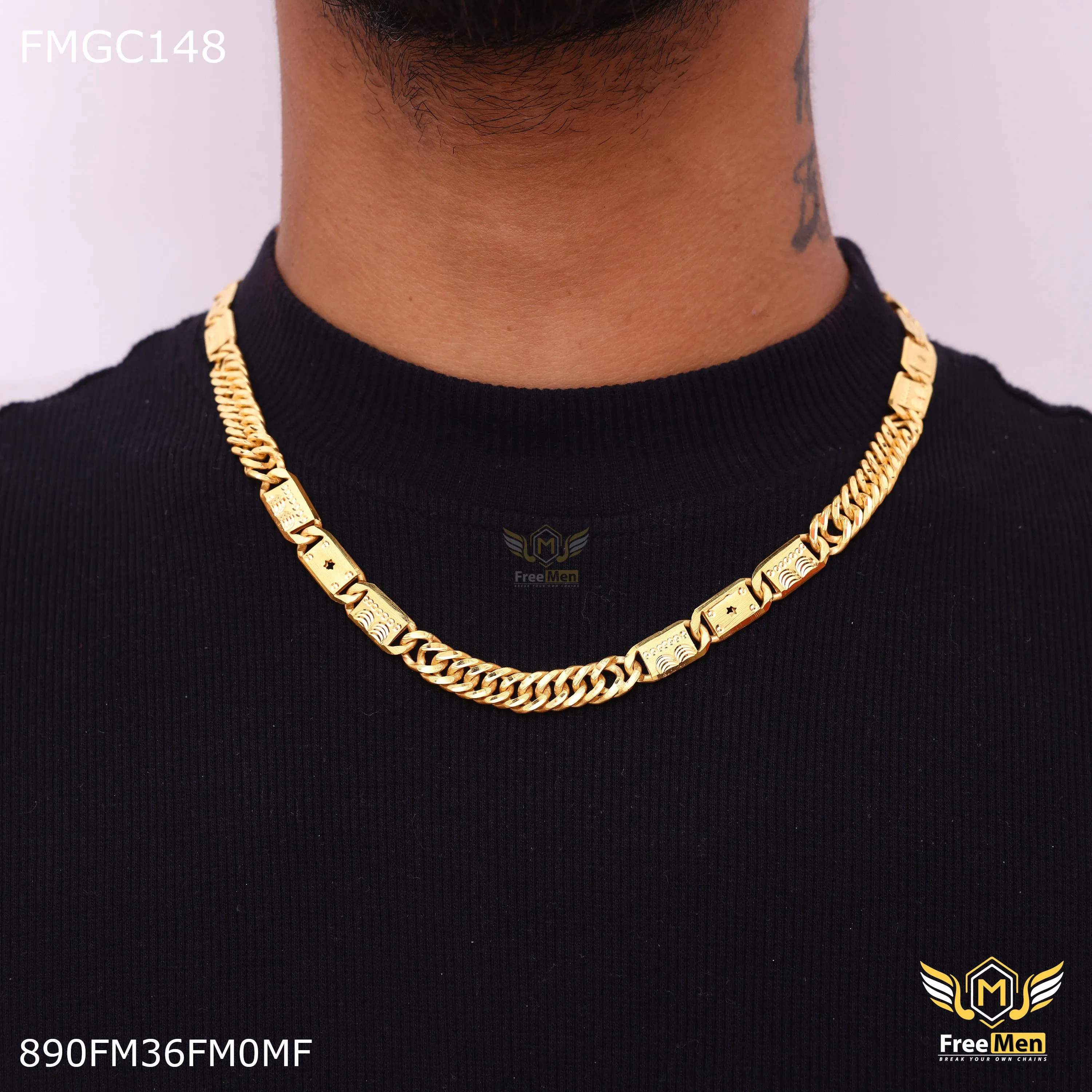 Freemen Gold Plated Star Biscuit  Chain for Men - FMGC148