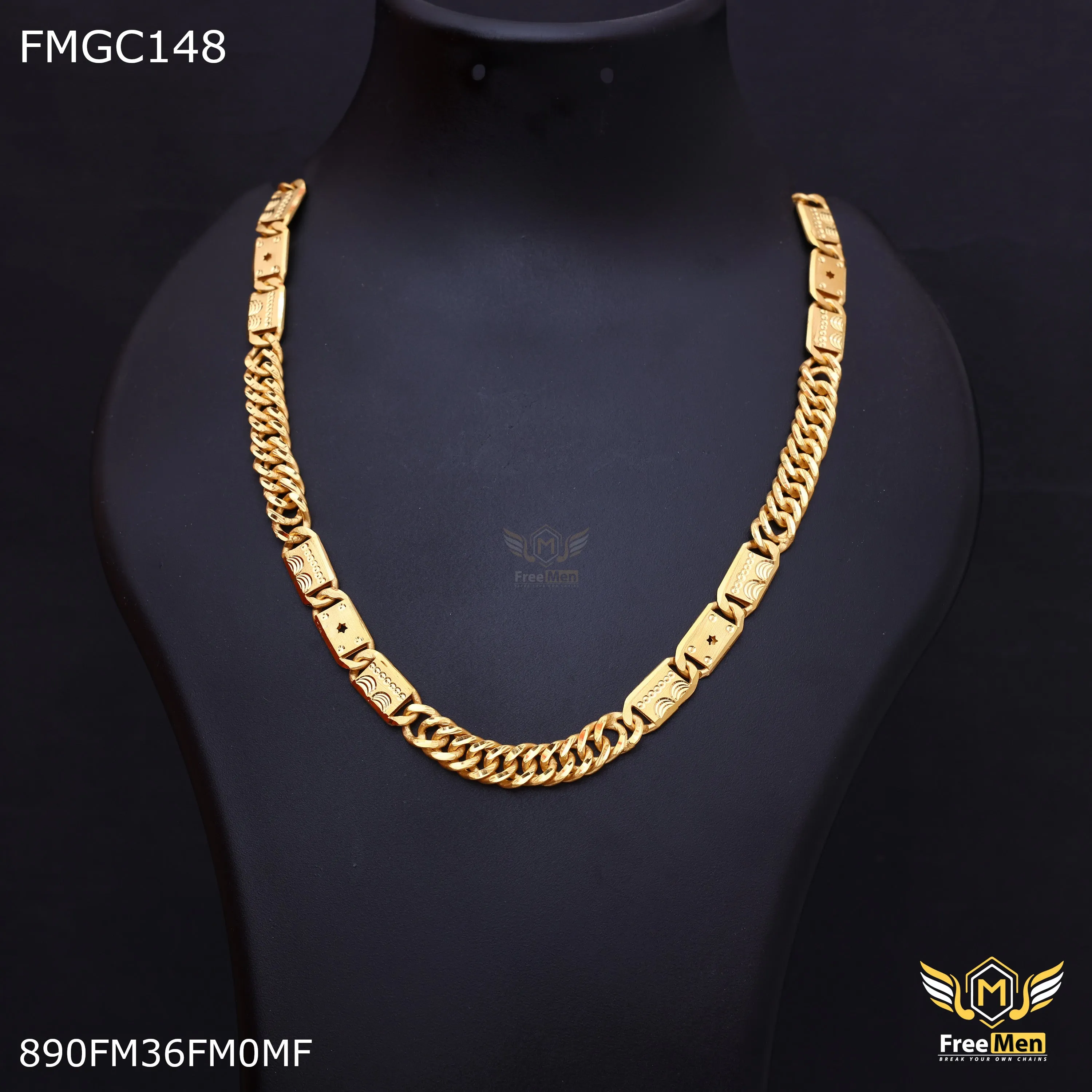 Freemen Gold Plated Star Biscuit  Chain for Men - FMGC148