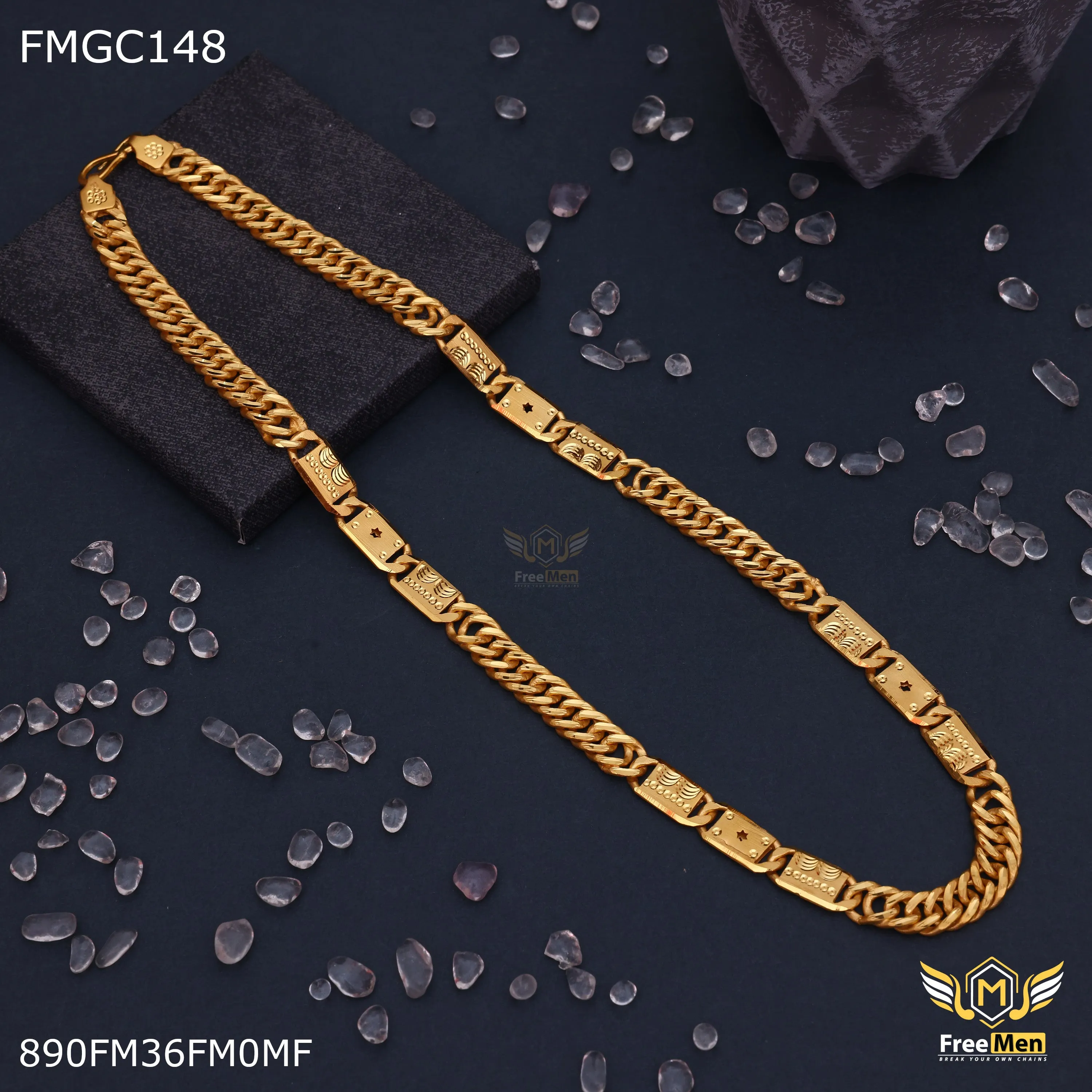 Freemen Gold Plated Star Biscuit  Chain for Men - FMGC148