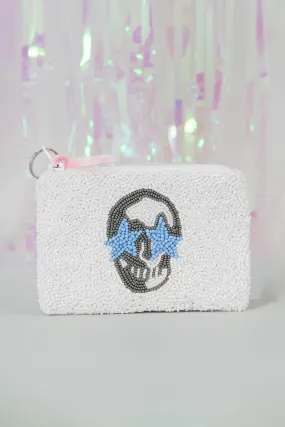 Glamfox - Blue Star Eyed Skull Beaded Coin Purse