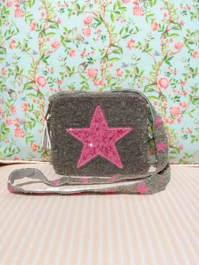 Glamfox - Silver and Pink Star Beaded Crossbody