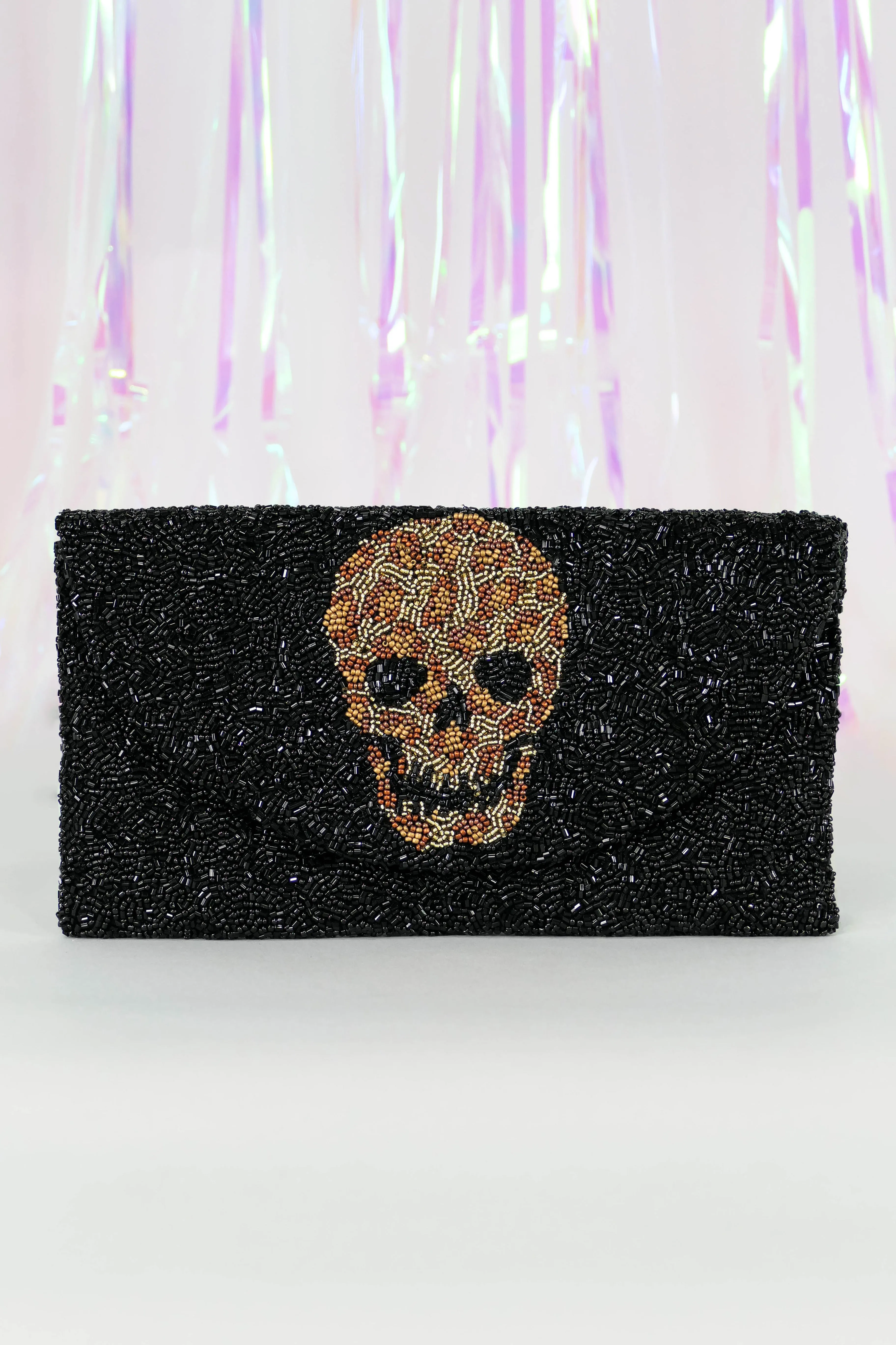 Glamfox - Skull Beaded Clutch Shoulder Length Bag