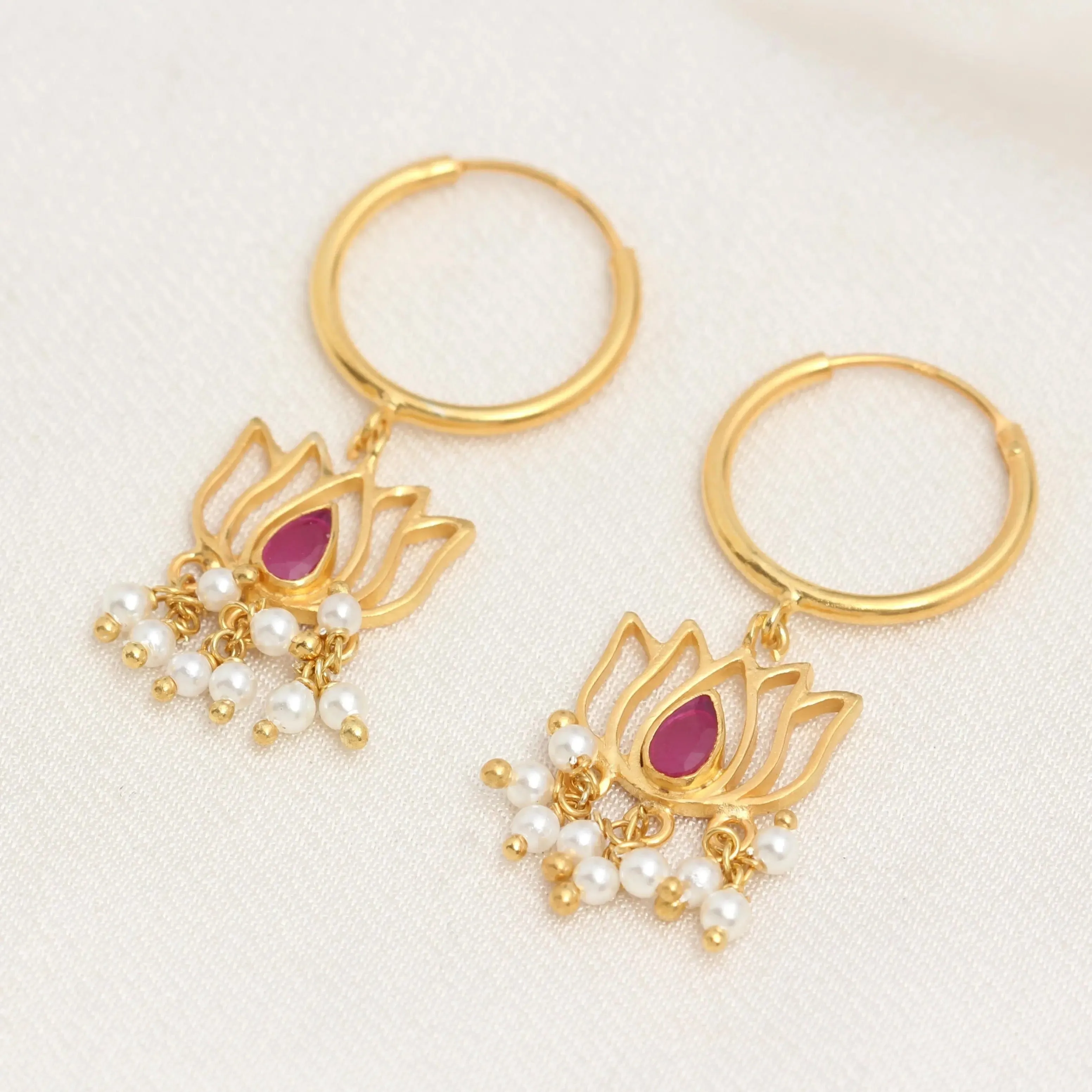 Gold Plated Lotus Drop Bali Earrings