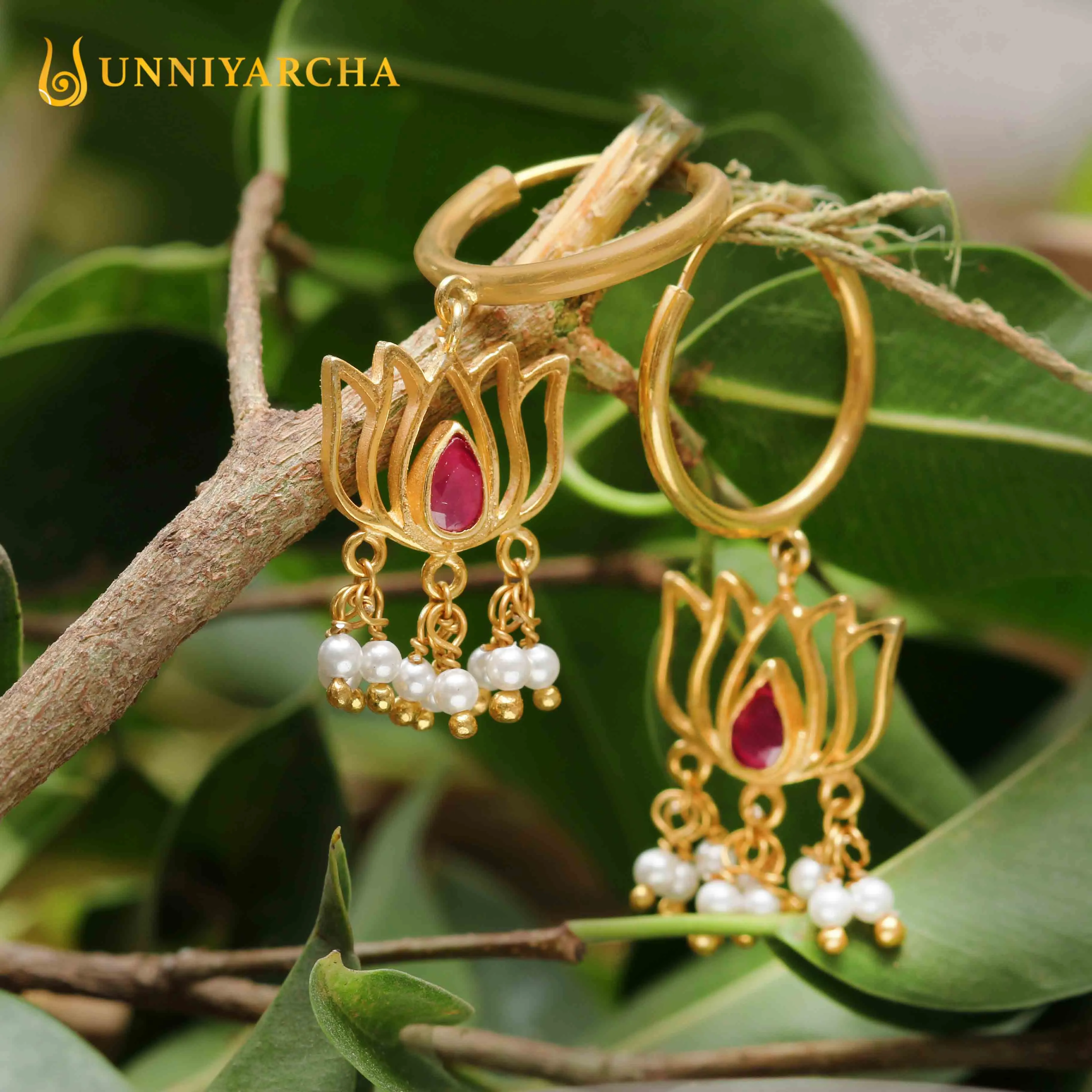 Gold Plated Lotus Drop Bali Earrings