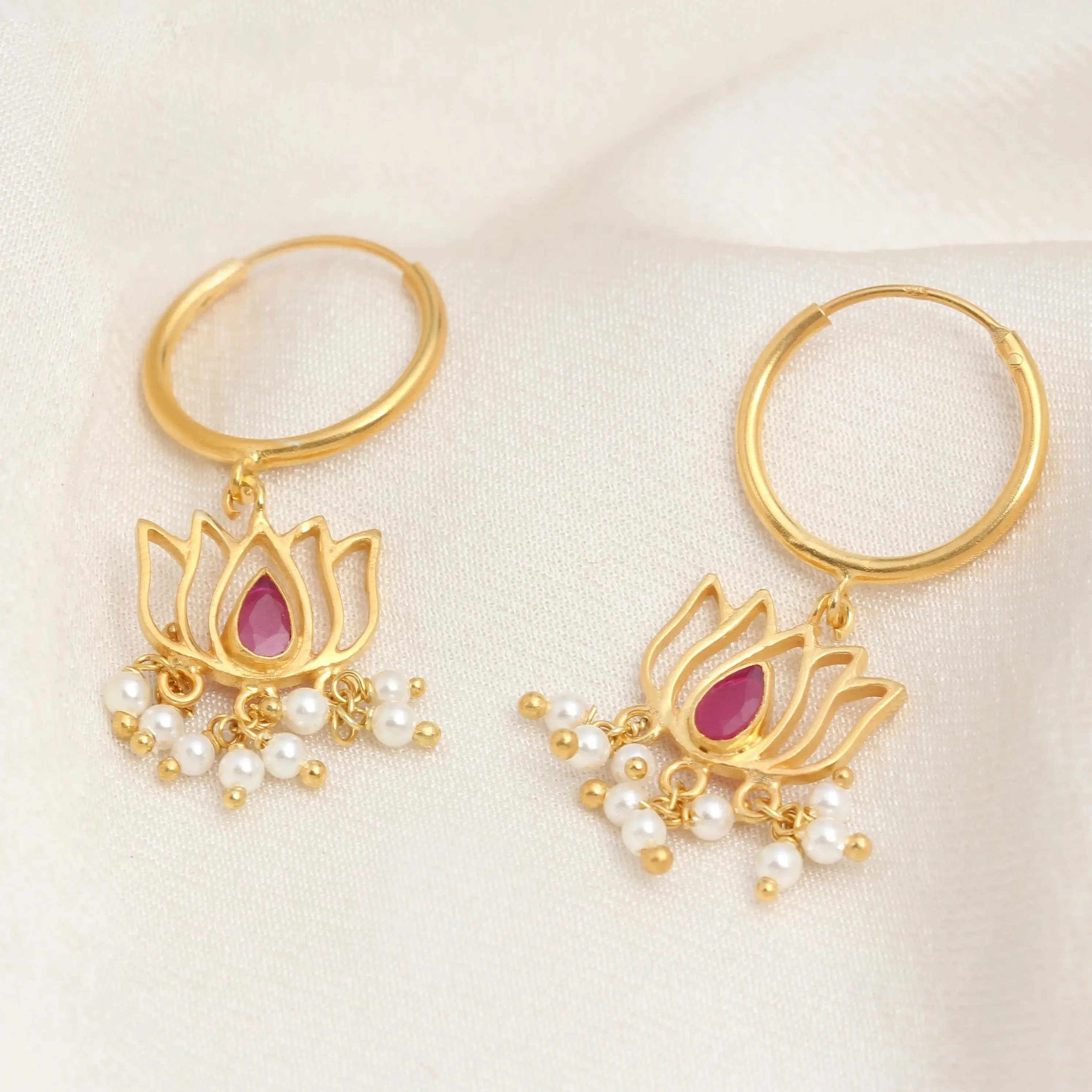 Gold Plated Lotus Drop Bali Earrings