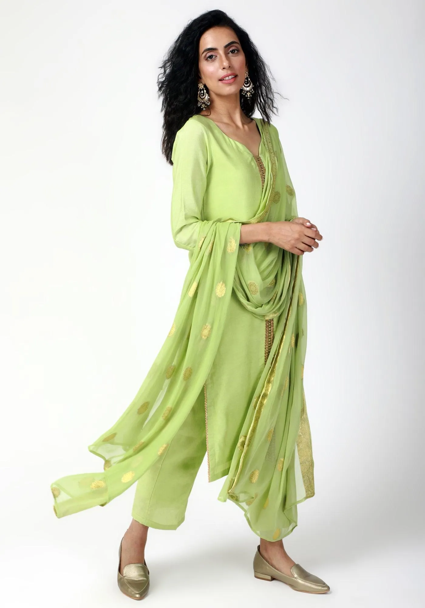 Green Gota Kurta-Pant-Dupatta