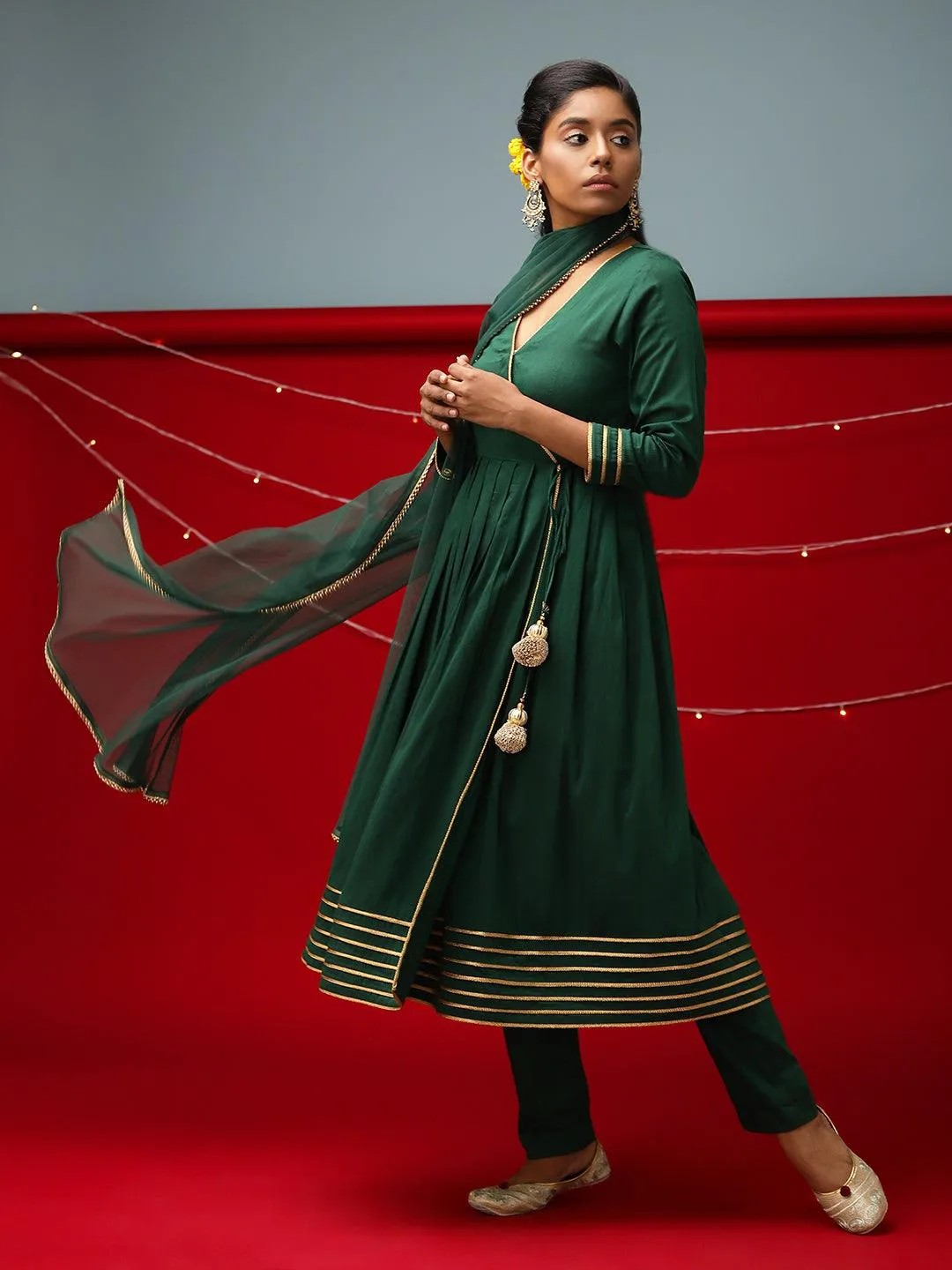 Green Lace Angrakha Set