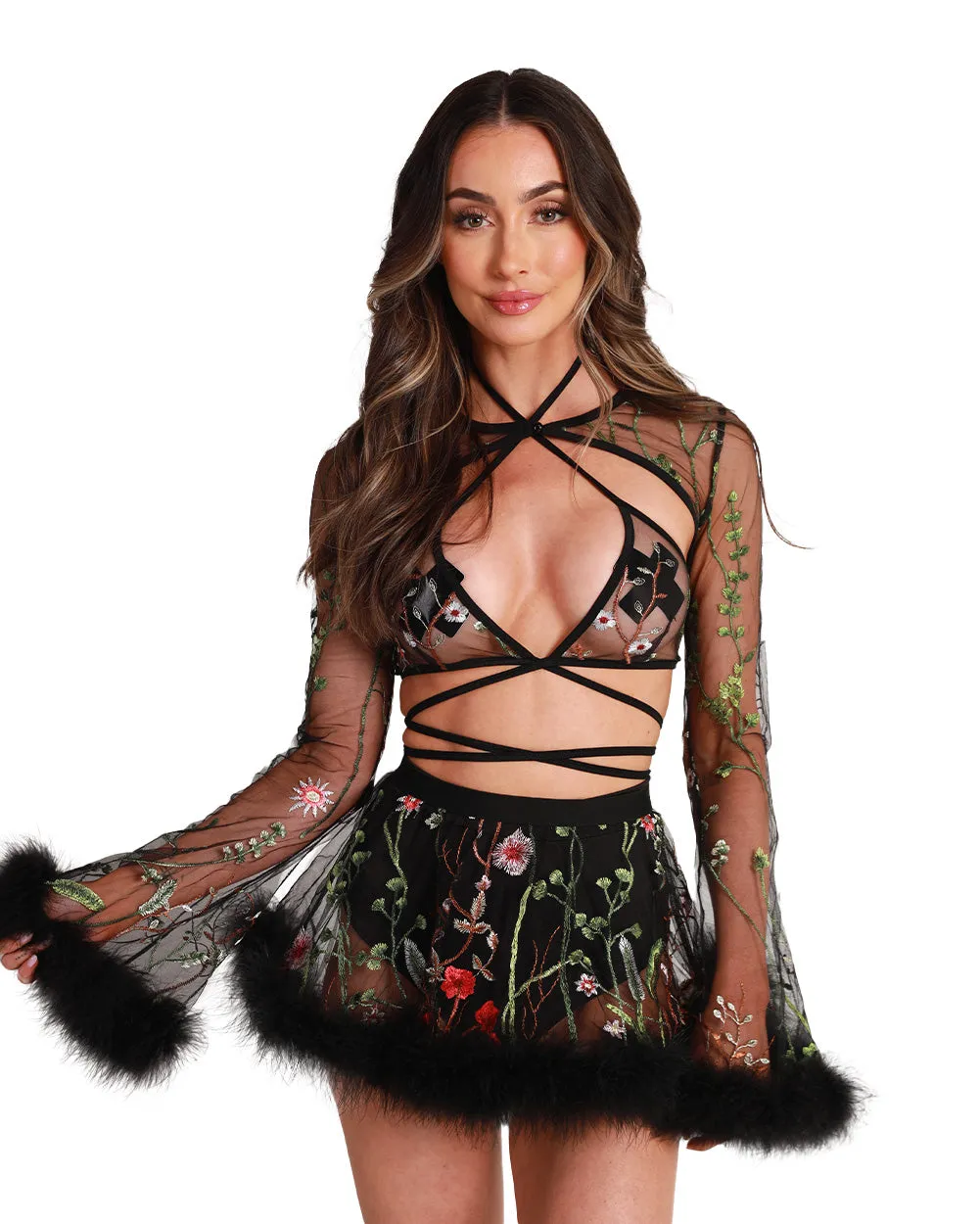 Lace Flowerfields Marabou Ultra Crop Top