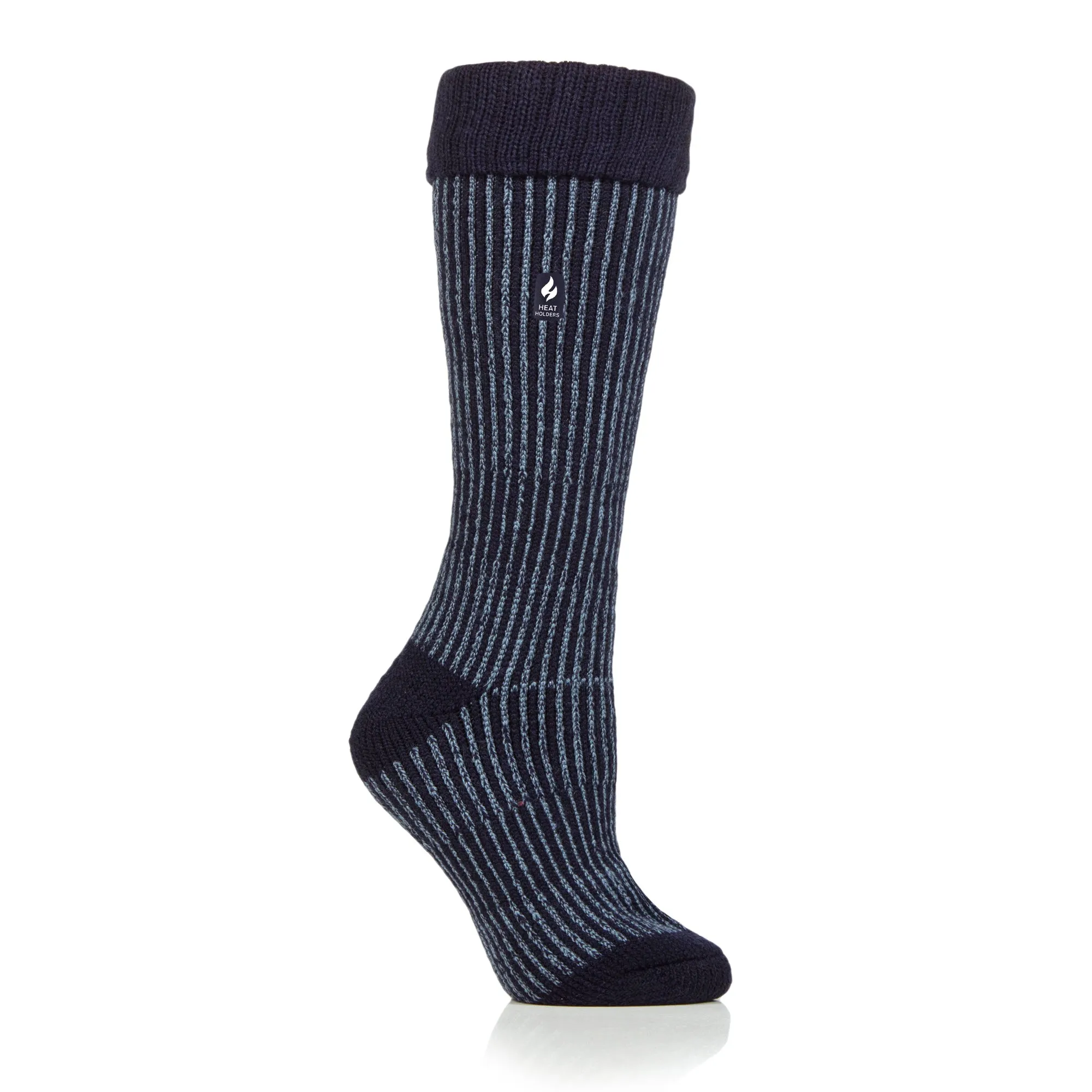 Ladies Original Begonia Long Boot Socks With Turnover Top - Navy