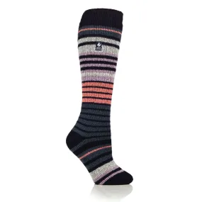 Ladies Original Long Ski & Snow Sports Fine Stripe Socks - Navy / Blue Sapphire