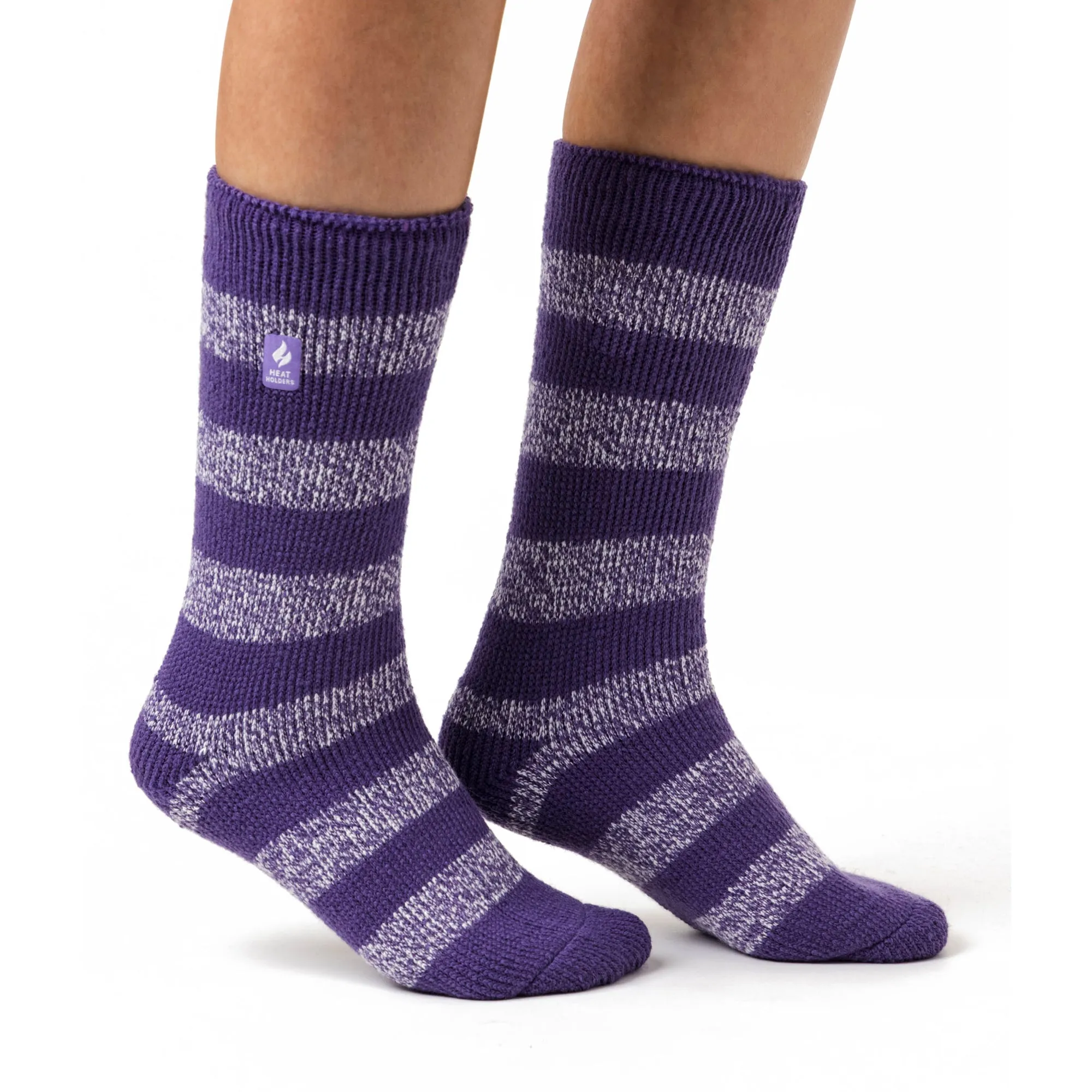 Ladies Original Tuscany Chunky Stripe Socks - Mulberry Purple & White