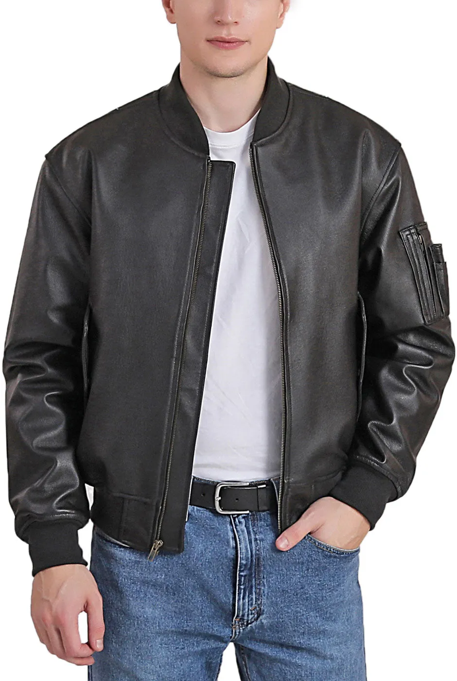 Landing Leathers Men MA-1 Leather Flight Bomber Jacket