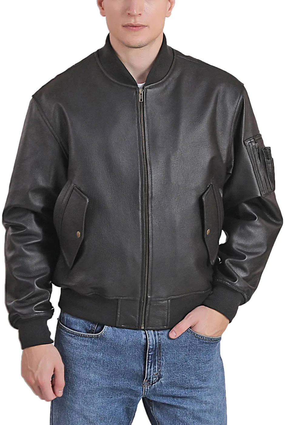 Landing Leathers Men MA-1 Leather Flight Bomber Jacket