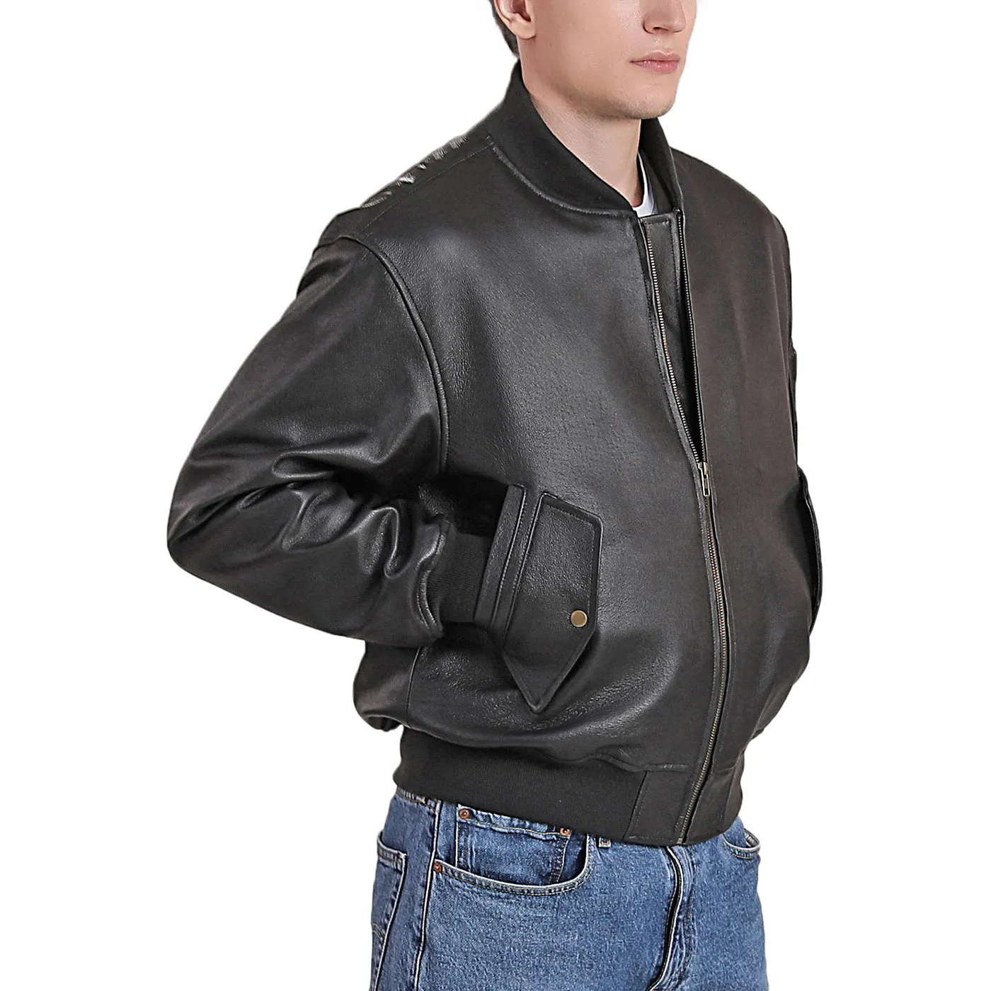 Landing Leathers Men MA-1 Leather Flight Bomber Jacket