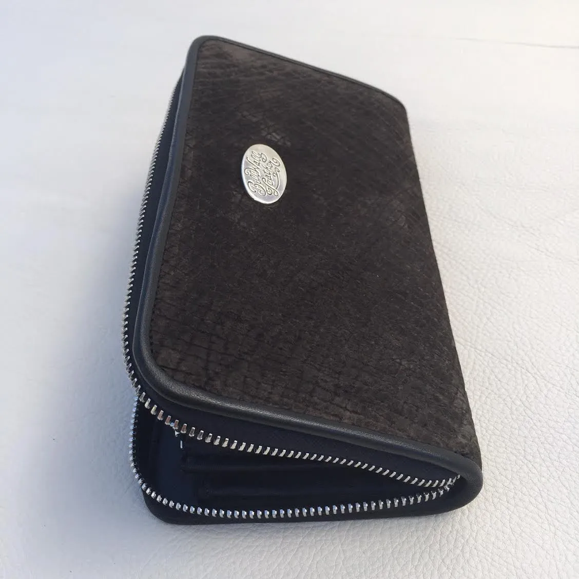 Large Zipper Wallet in Dark Brown Hippo Leather