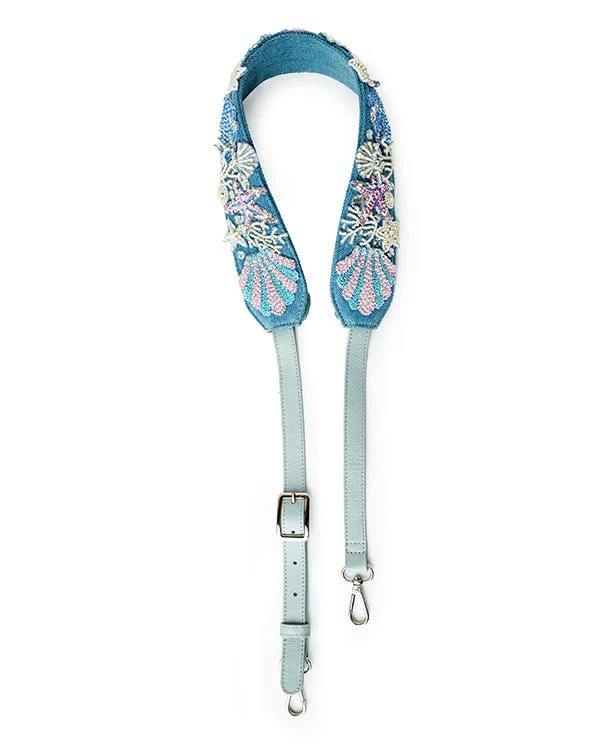 Oyster Crossbody In Denim : With Underwater Handembroidered Strap - Limited Edition