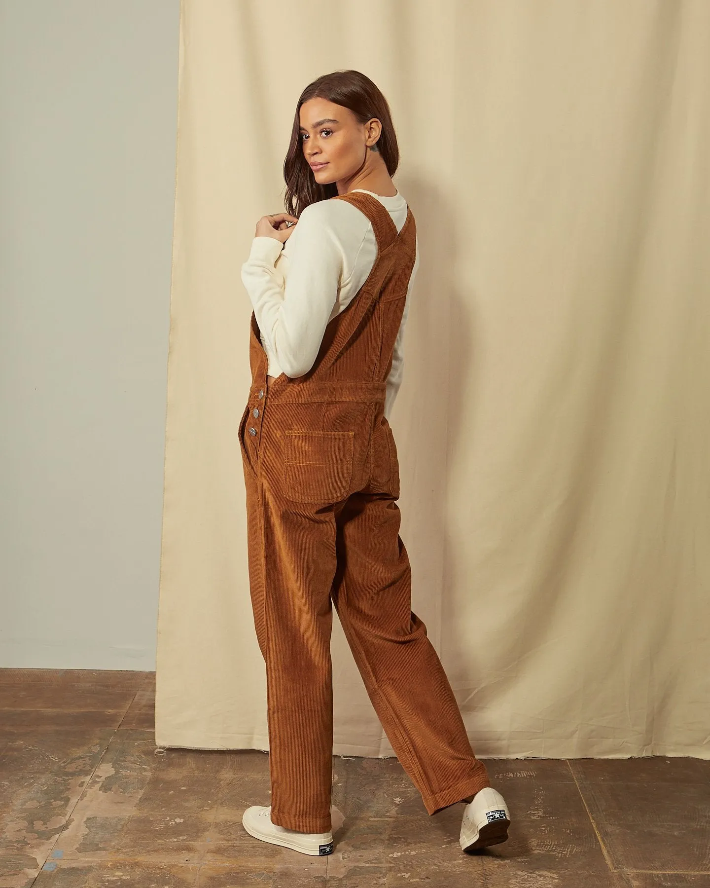 PRUE Corduroy Dungarees Loose Fit - Brown