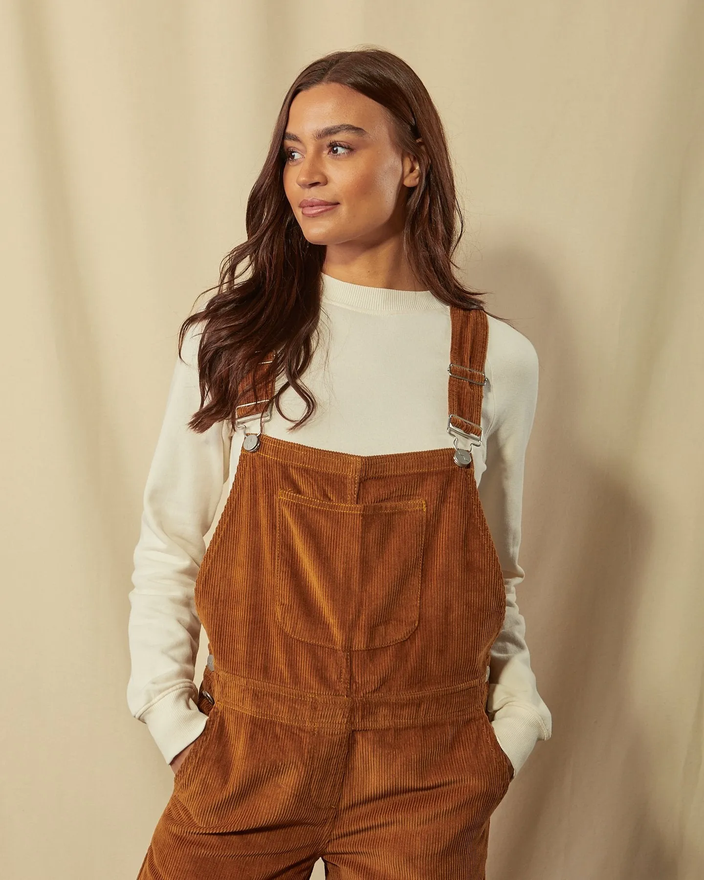 PRUE Corduroy Dungarees Loose Fit - Brown